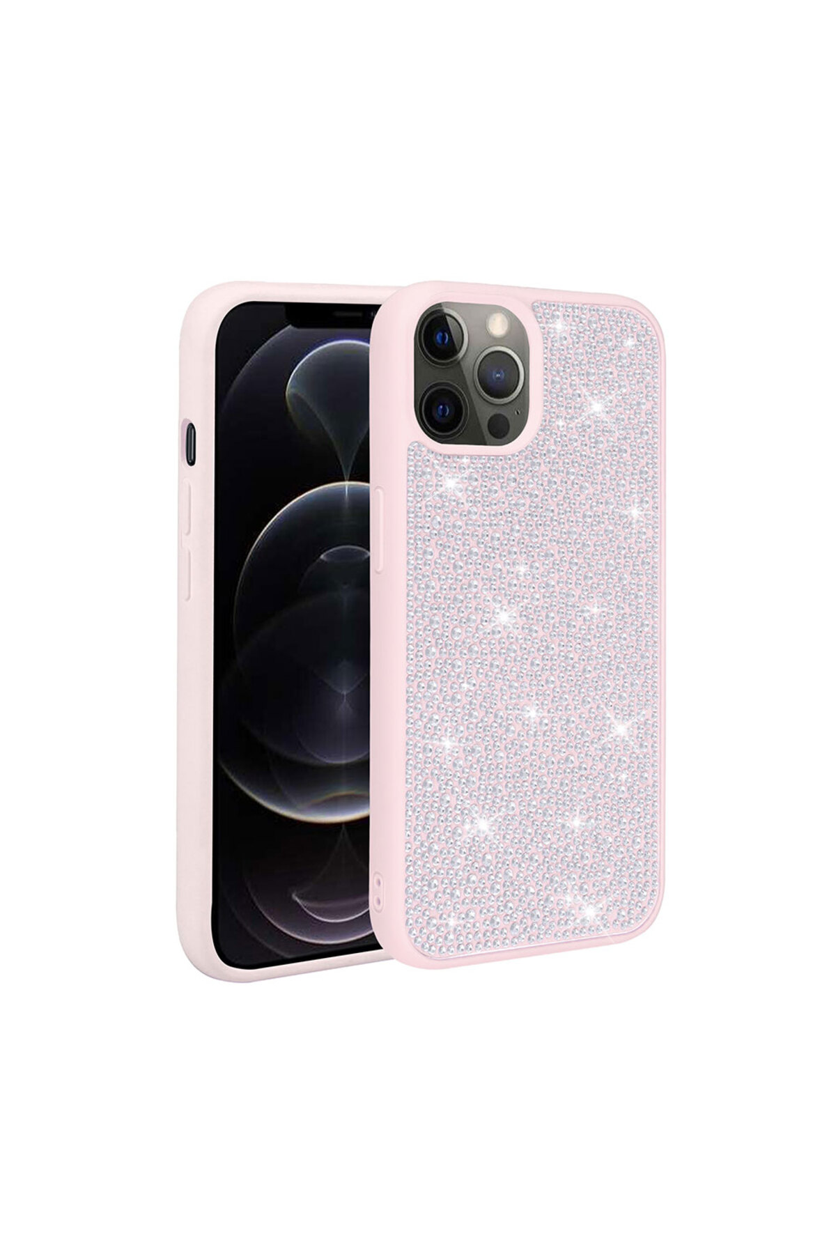 iPhone 12 Pro Max Uyumlu Parlak Taşlı Tasarım NXXA Ston Kılıf-Pembe