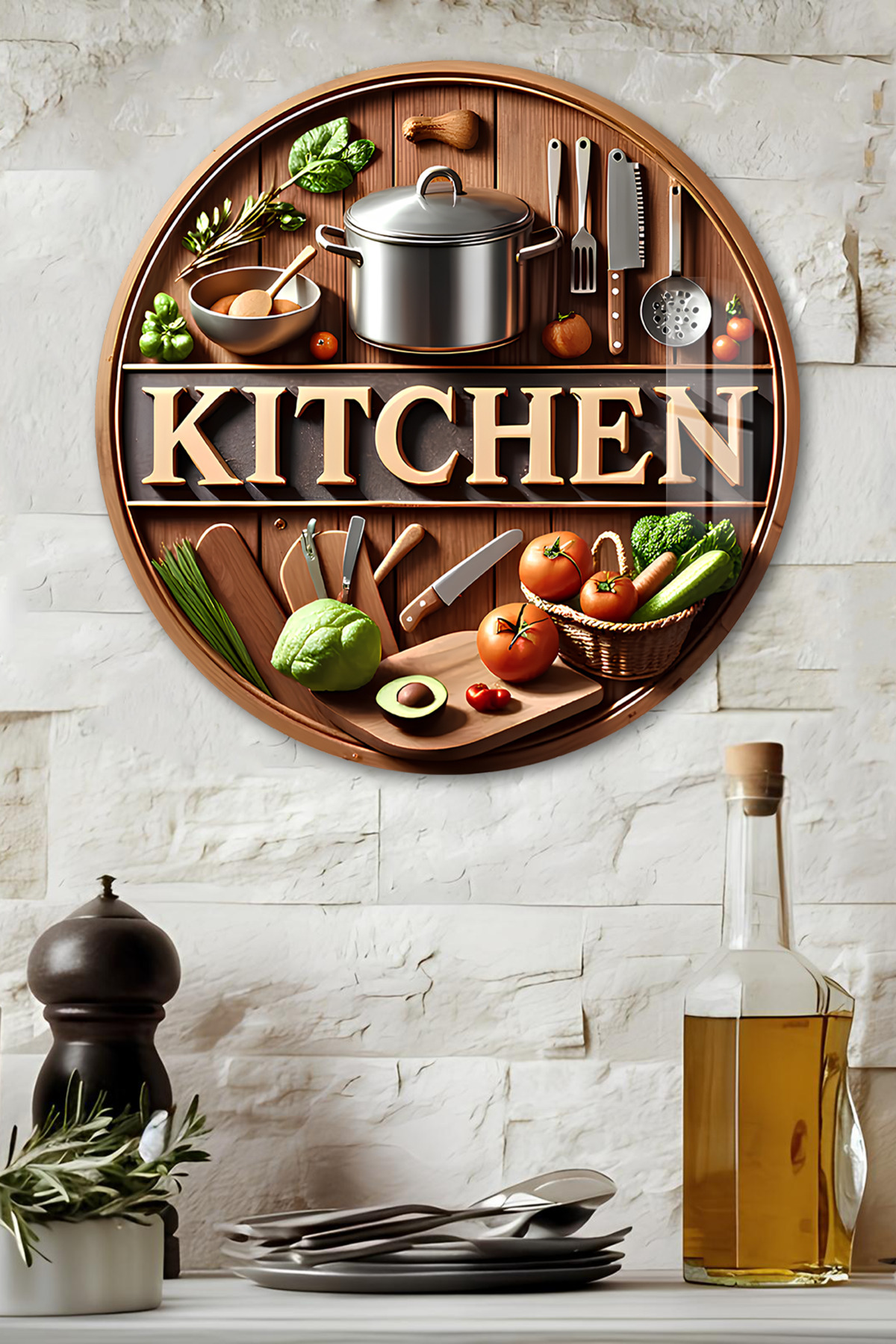 3D Görünümlü Temperli Cam Tablo – Kitchen Temalı Mutfak Duvar Süsü UV Baskı 33x33 cm-CDS063