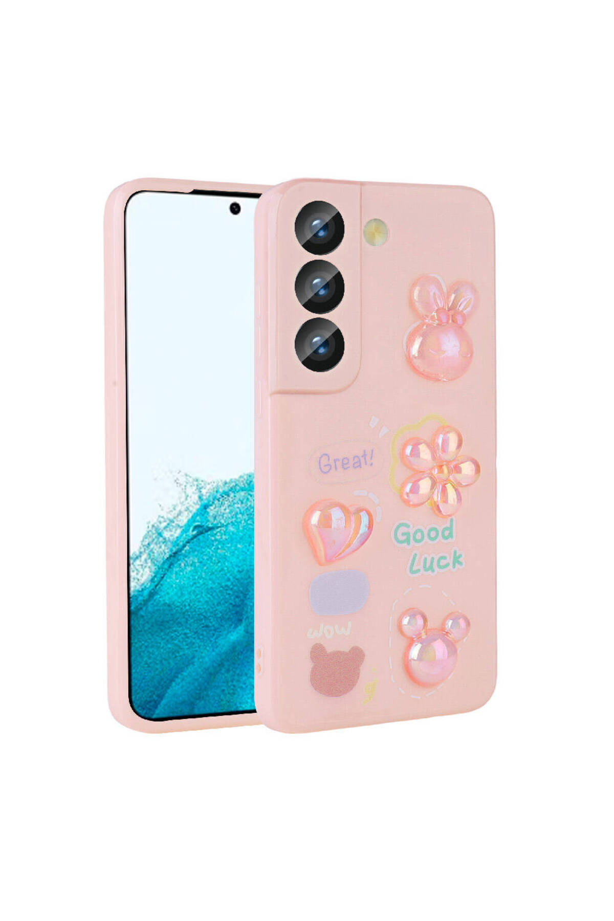 Galaxy S21 FE Uyumlu Kabartma Figürlü Parlak NXXA Toys Silikon Kılıf-Pembe