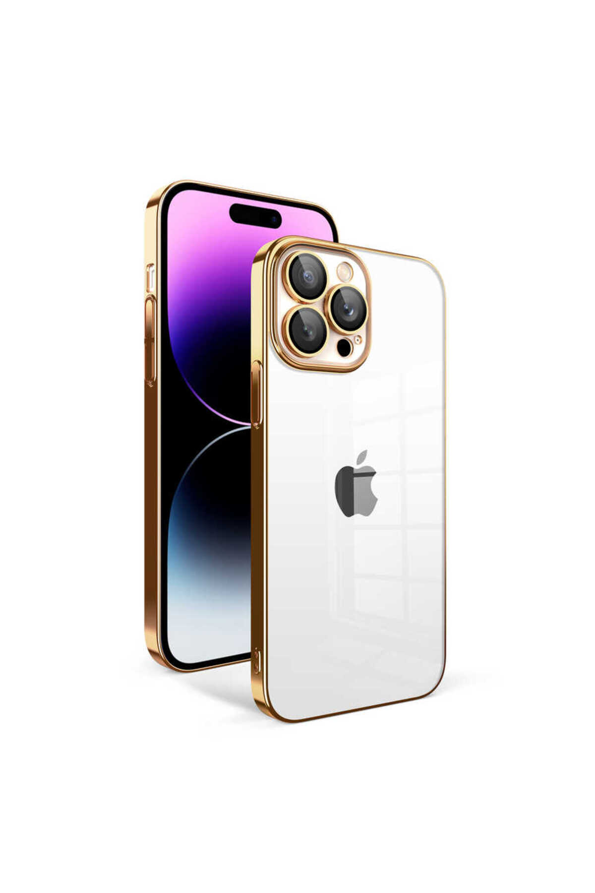 iPhone 14 Pro Max Uyumlu Kamera Korumalı Renkli Çerçeveli NXXA Garaj Kılıf-Gold