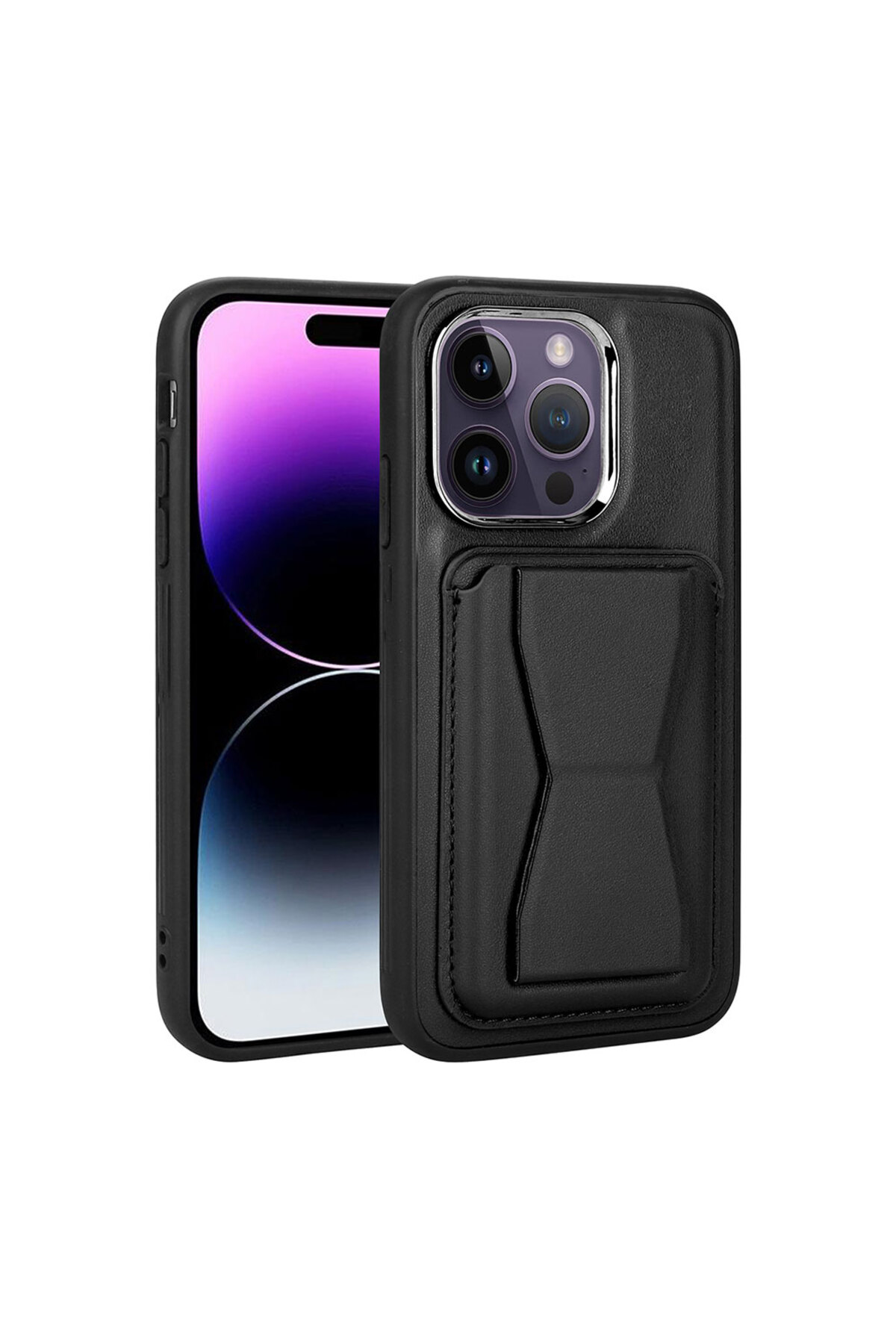 iPhone 14 Pro Uyumlu Kartlıklı Standlı Pu Deri NXXA Memo Kılıf-Siyah