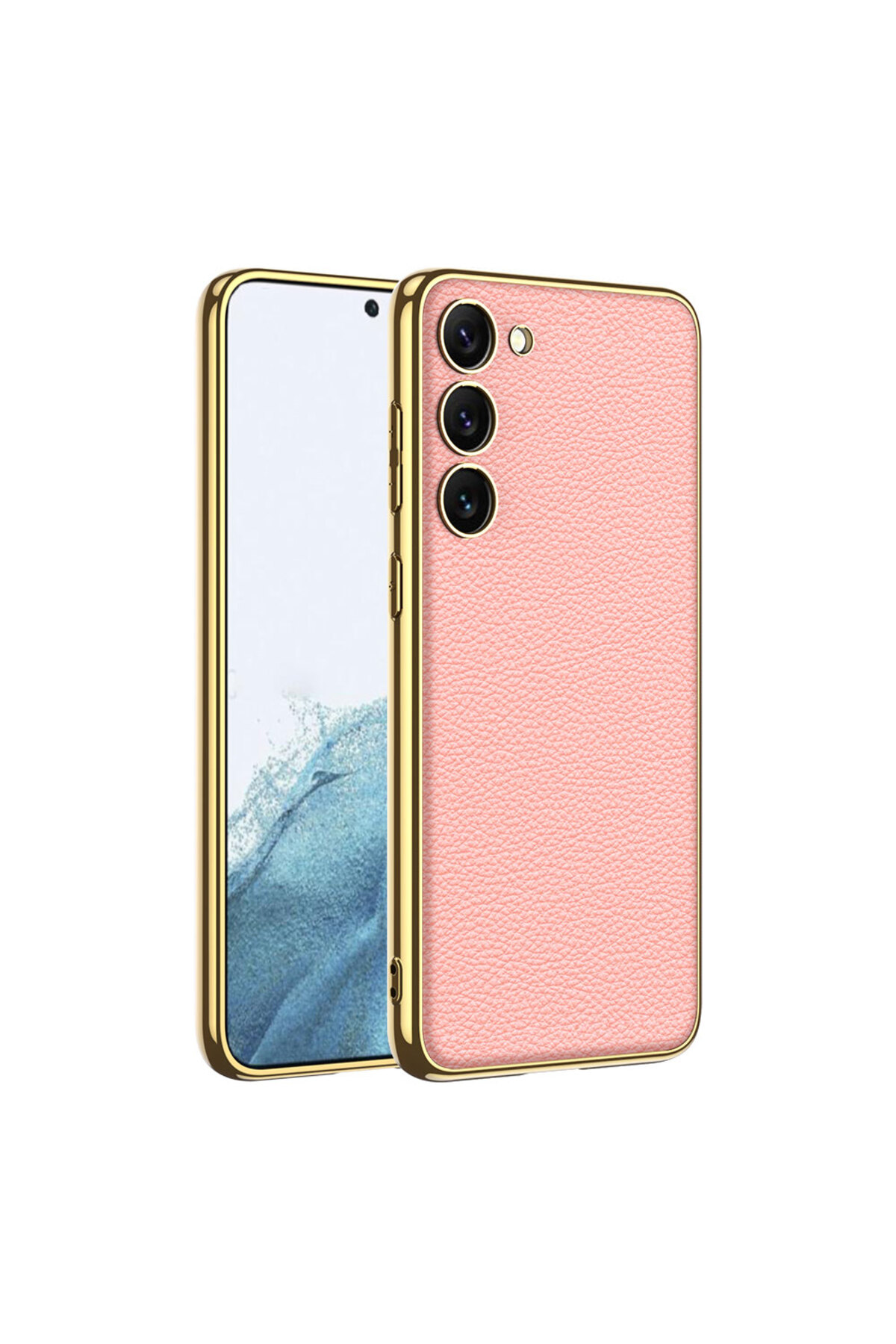 Galaxy S23 Plus Uyumlu Deri Görünümlü Kenarları Elektroplating Kaplama JoieCreatif Fizyon Kılıf-Pem