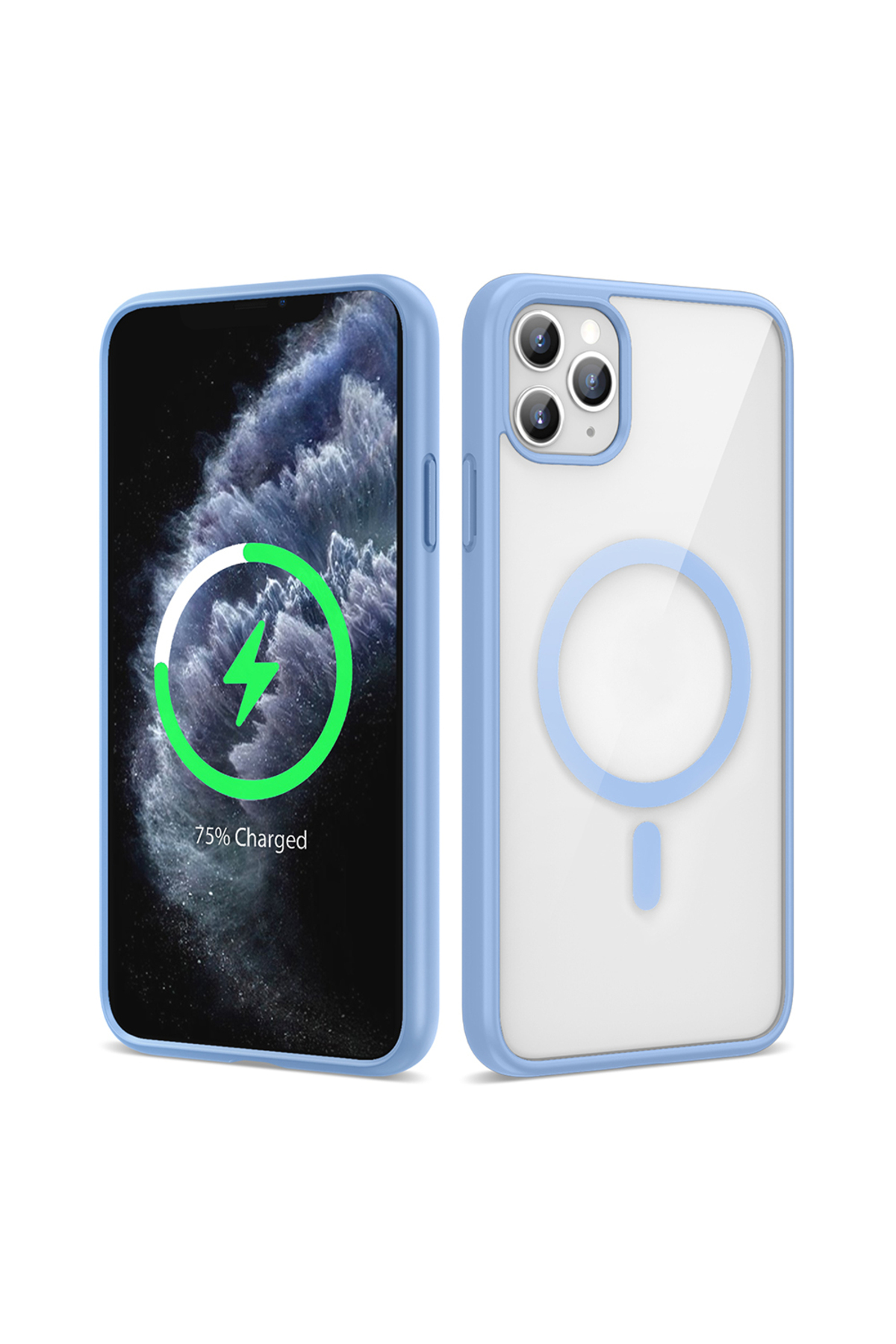 iPhone 11 Pro Max Kılıf Magsafe Wireless Şarj Özellikli Silikon JoieCreatif Ege Kapak - Açık Mavi