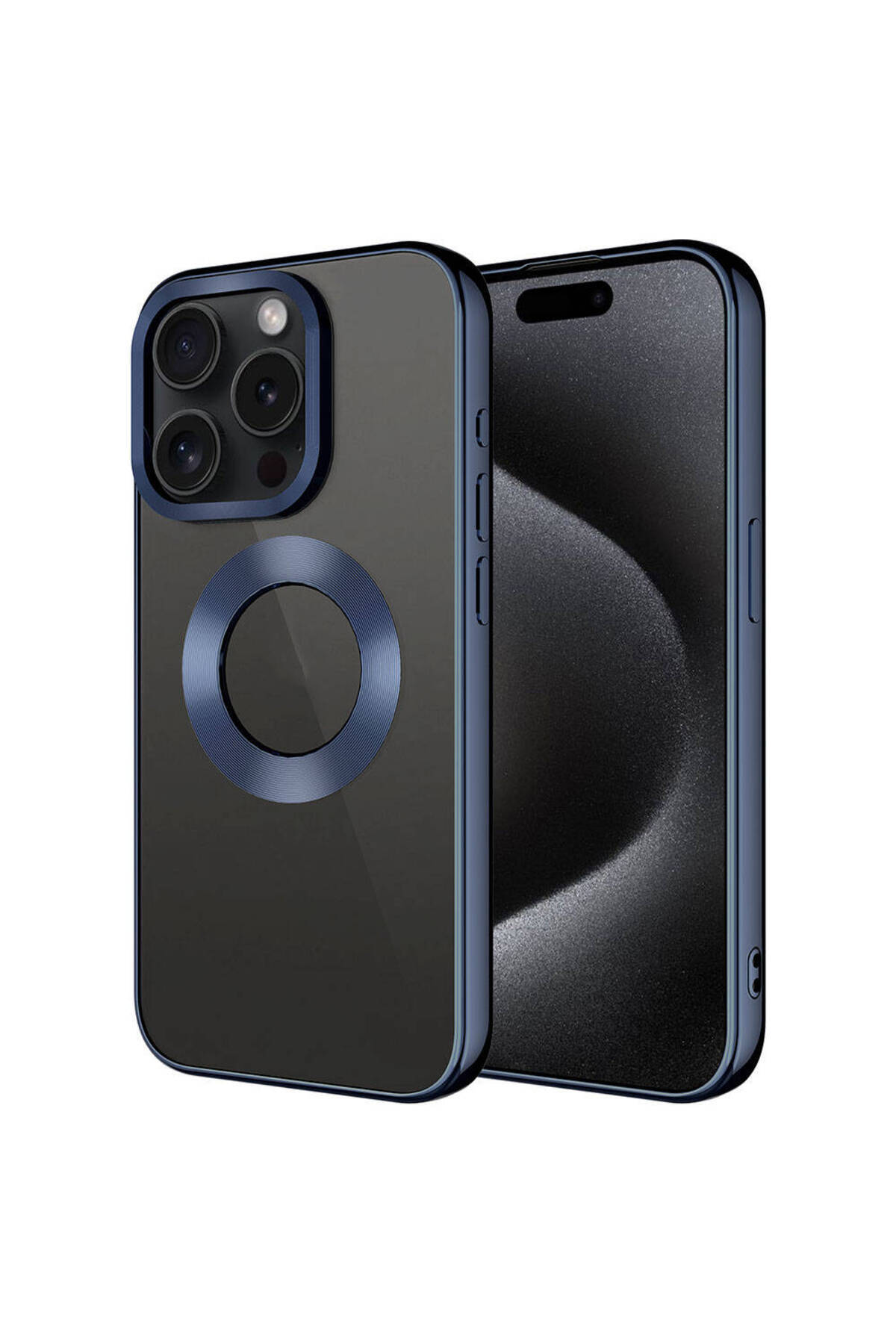 iPhone 15 Pro Uyumlu Tek Kamera Çerçeveli Logo Gösteren NXXA Omega Kılıf-Lacivert