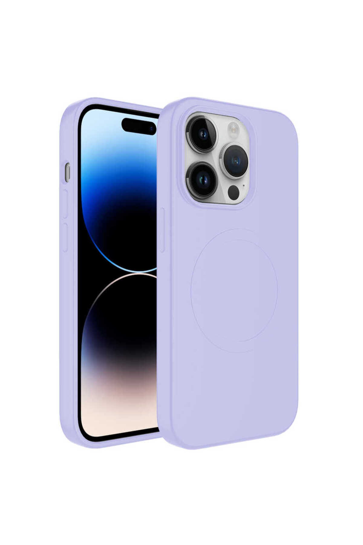 iPhone 14 Pro Uyumlu Magsafe Wireless Şarj Özellikli Pastel Renk Silikon NXXA Plas Kılıf-Lila