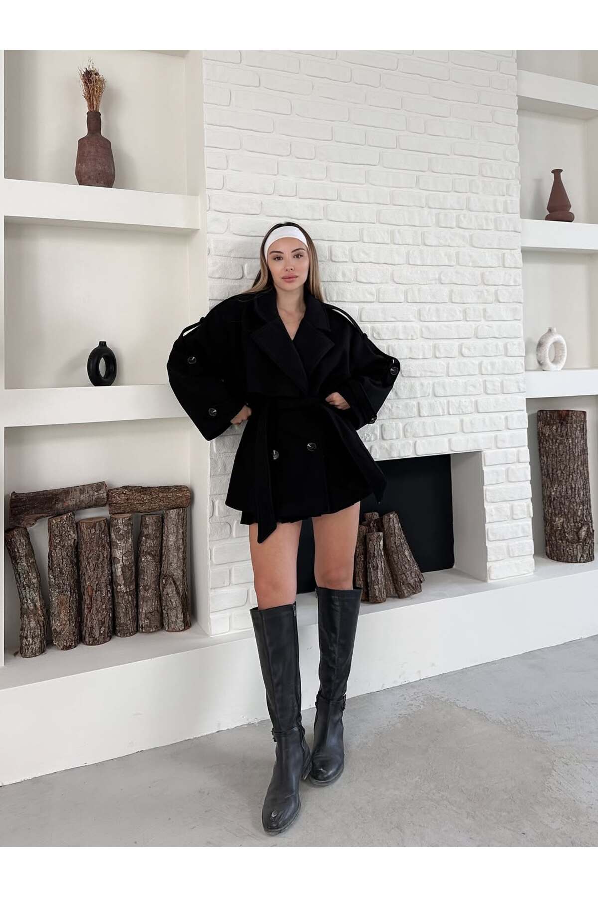 zoezoe Yeni Sezon Trend Kaşe Mont Kaban kemerli görsel 5