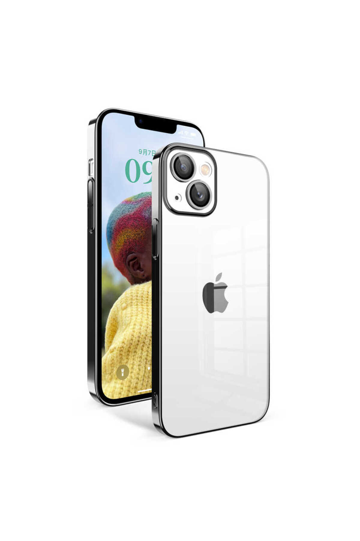 iPhone 14 Uyumlu Kamera Korumalı Renkli Çerçeveli NXXA Garaj Kılıf-Siyah