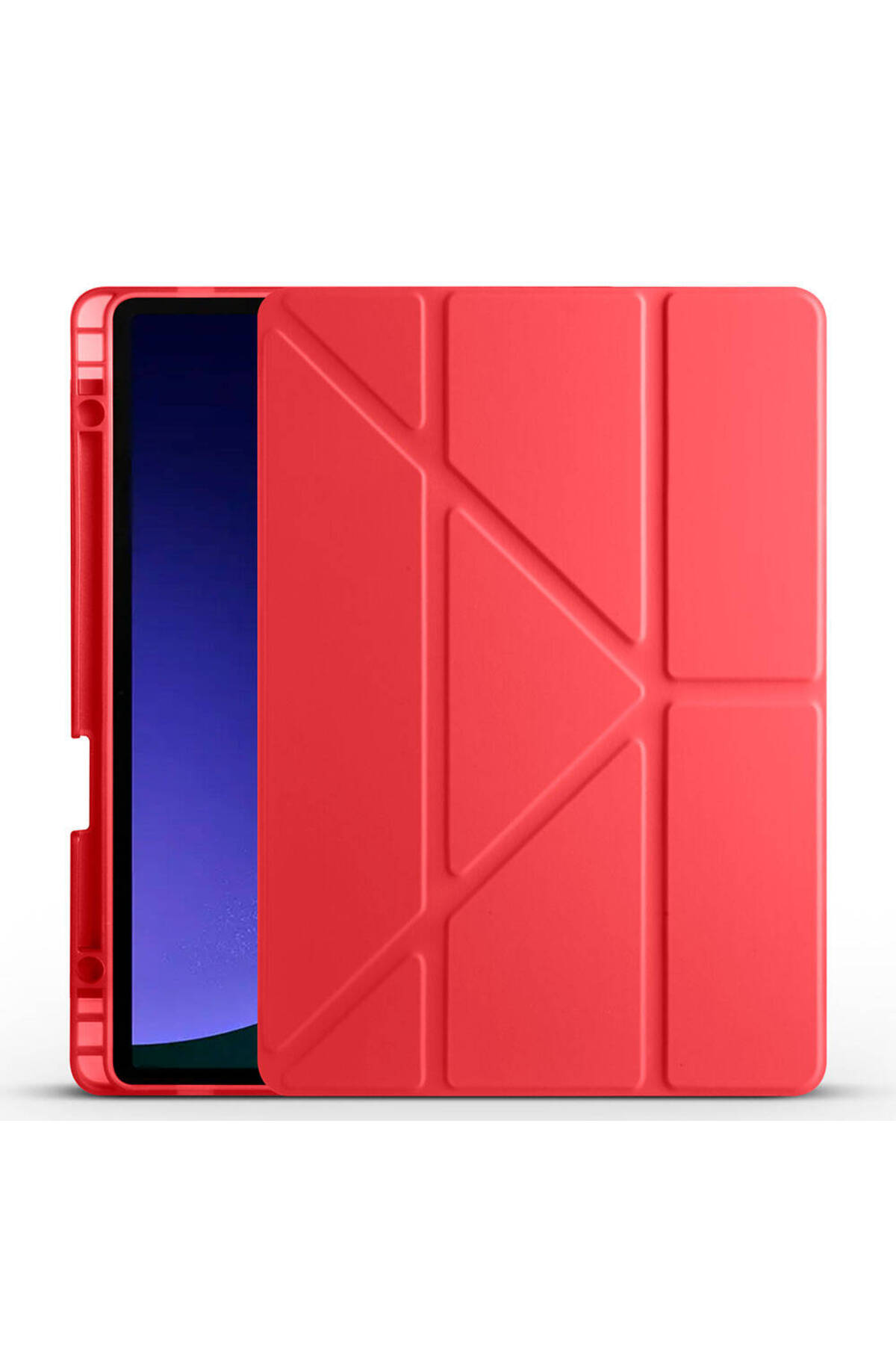 Galaxy Tab S9 FE Kılıf Uyumlu NXXA Tri Folding Kalem Bölmeli Standlı Kılıf-Kırmızı