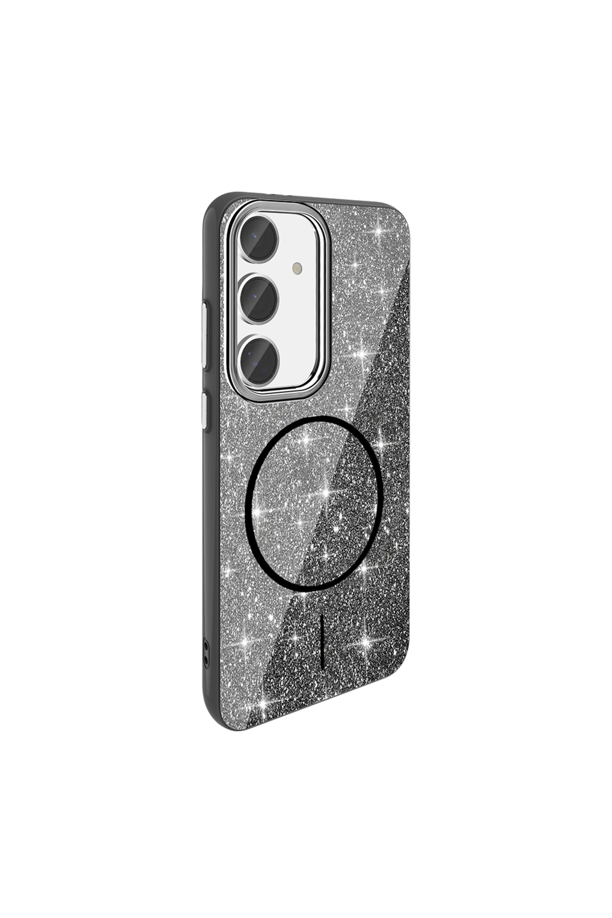 Galaxy S24 FE Kılıf Magsafe Şarj Özellikli Parlayan Simli NXXA Okso Kapak - Siyah