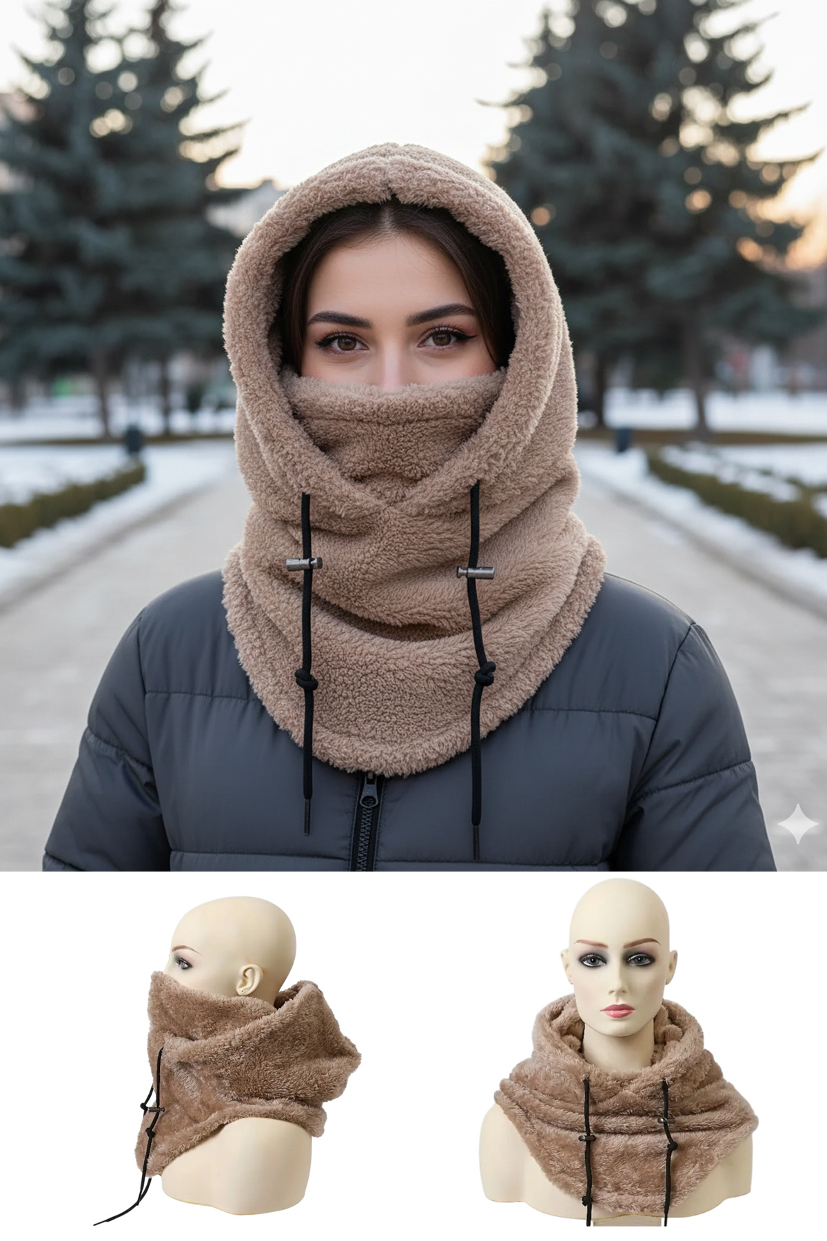 Leiste Wig Kapşonlu Peluş Peluş Kadın Bere Atkı Kadın t Polar Boyunluk Şalı Rüzgar Geçirmez Şapka