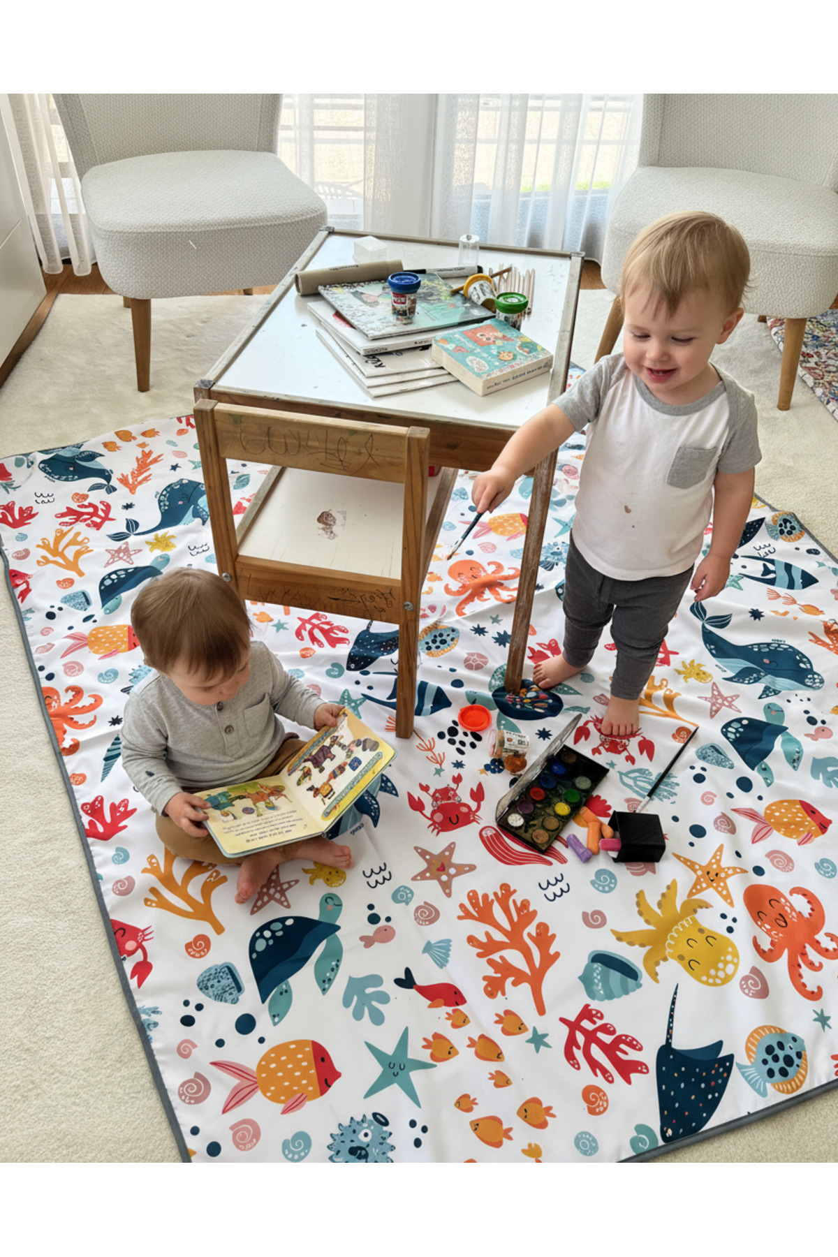 yorni 290x300cm Okyanus Desen, Ekstra Geniş 8,70m2, %100 Sıvı Geçirmez, Çok Amaçlı Örtü