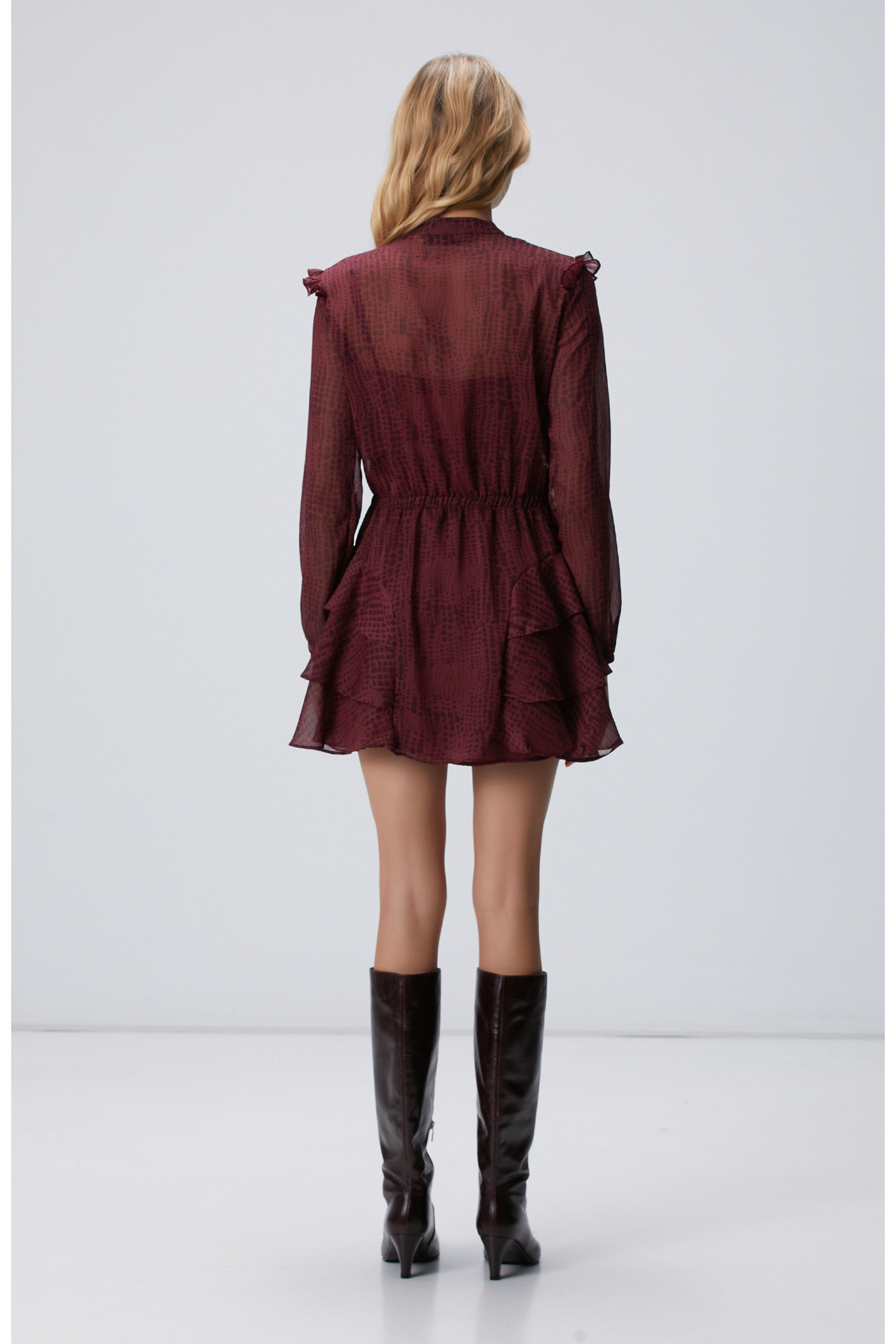 Network  Bordo Desenli Mini Elbise - Görsel 7