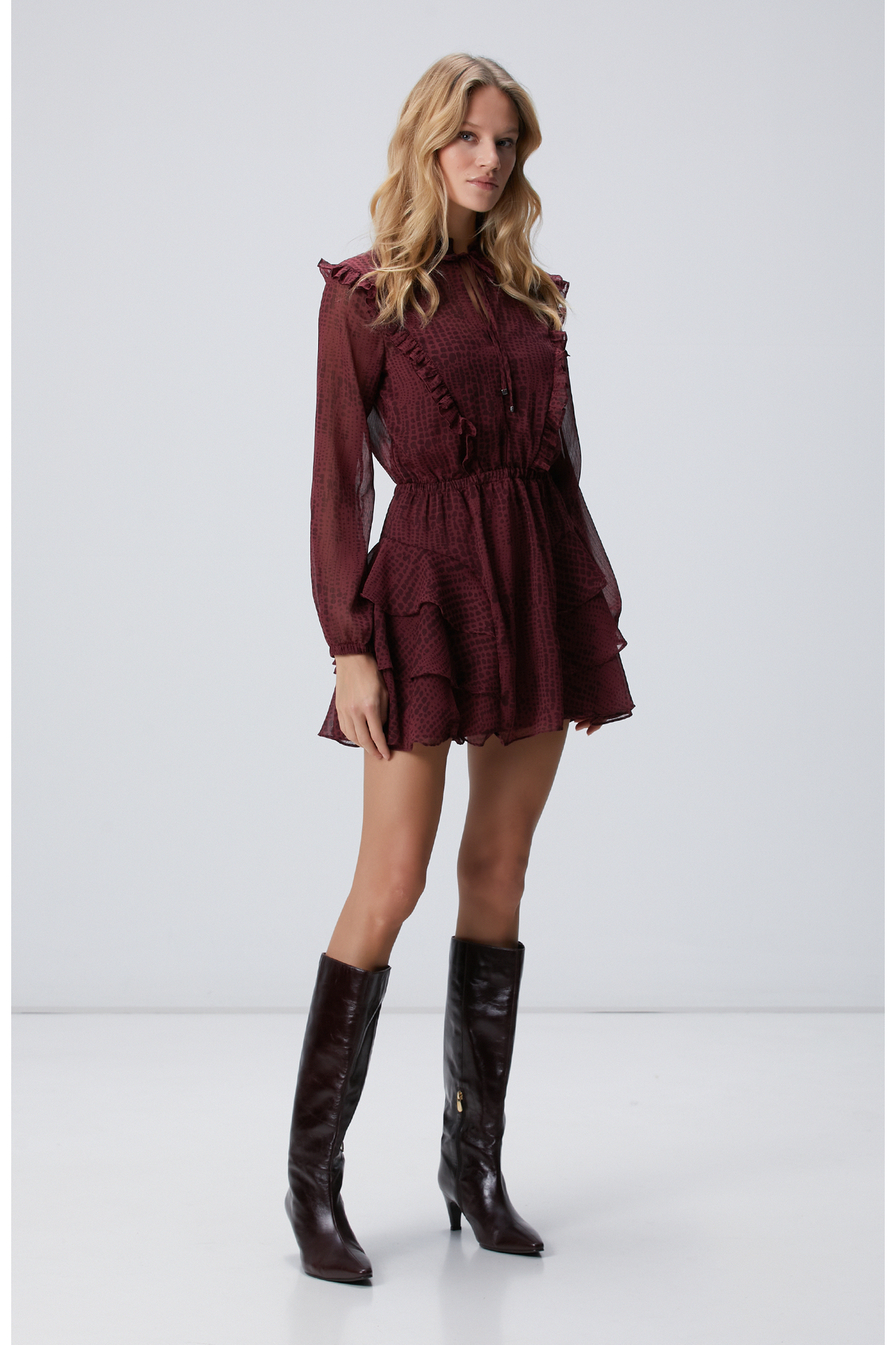 Network  Bordo Desenli Mini Elbise - Görsel 6