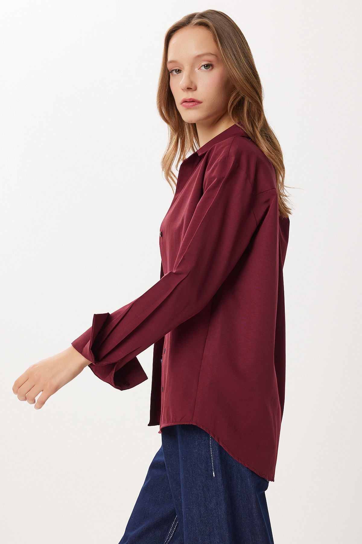 Lovelyİstanbul  Basic Dokuma Gömlek LUB0299 BORDO - Görsel 4