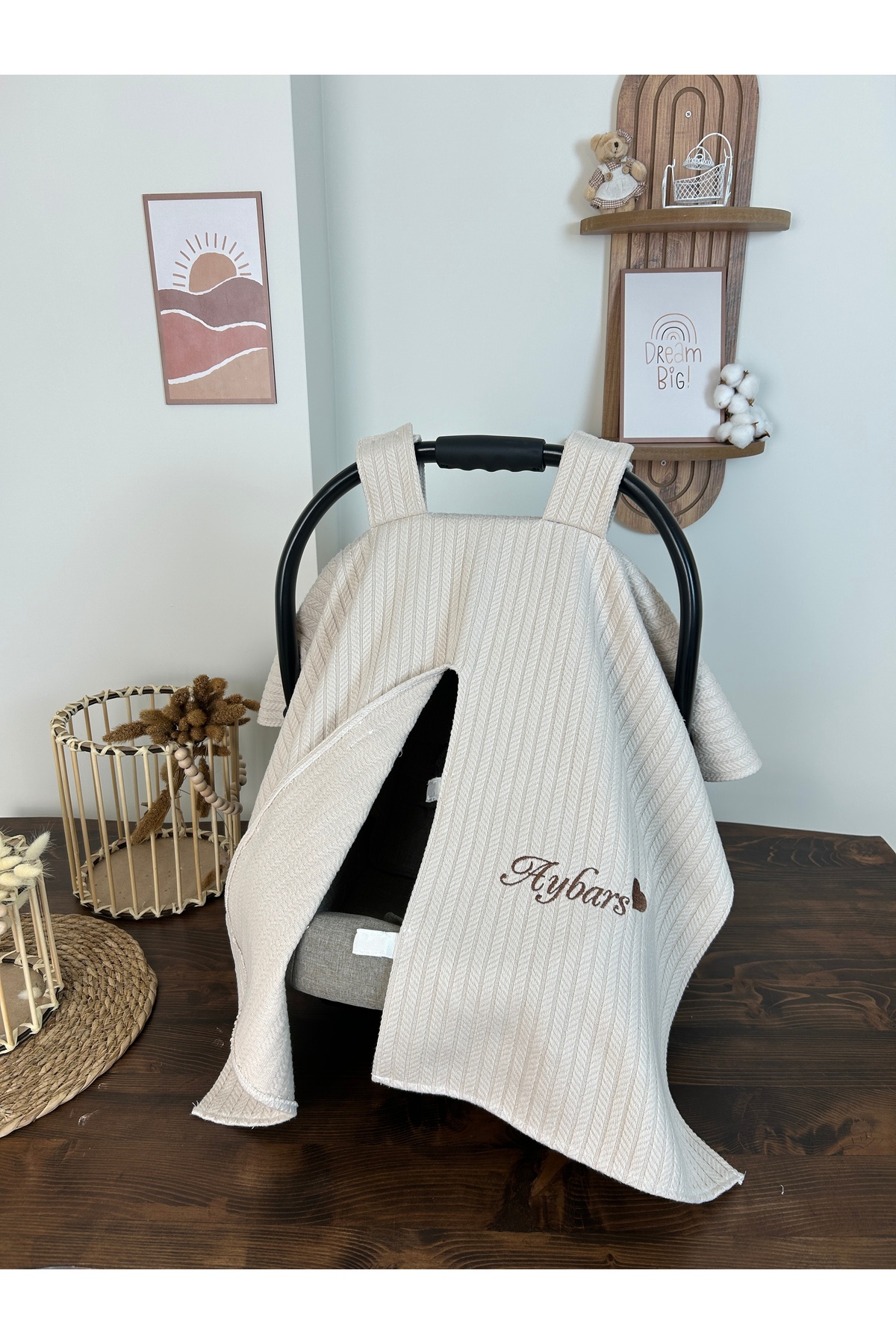 KARSU TASARIM İsimli Puset Örtüsü Nakış İşlemeli %100 Pamuk Örgü Pike Kumaş (LATTE) fotoğrafı 7 (önizleme)