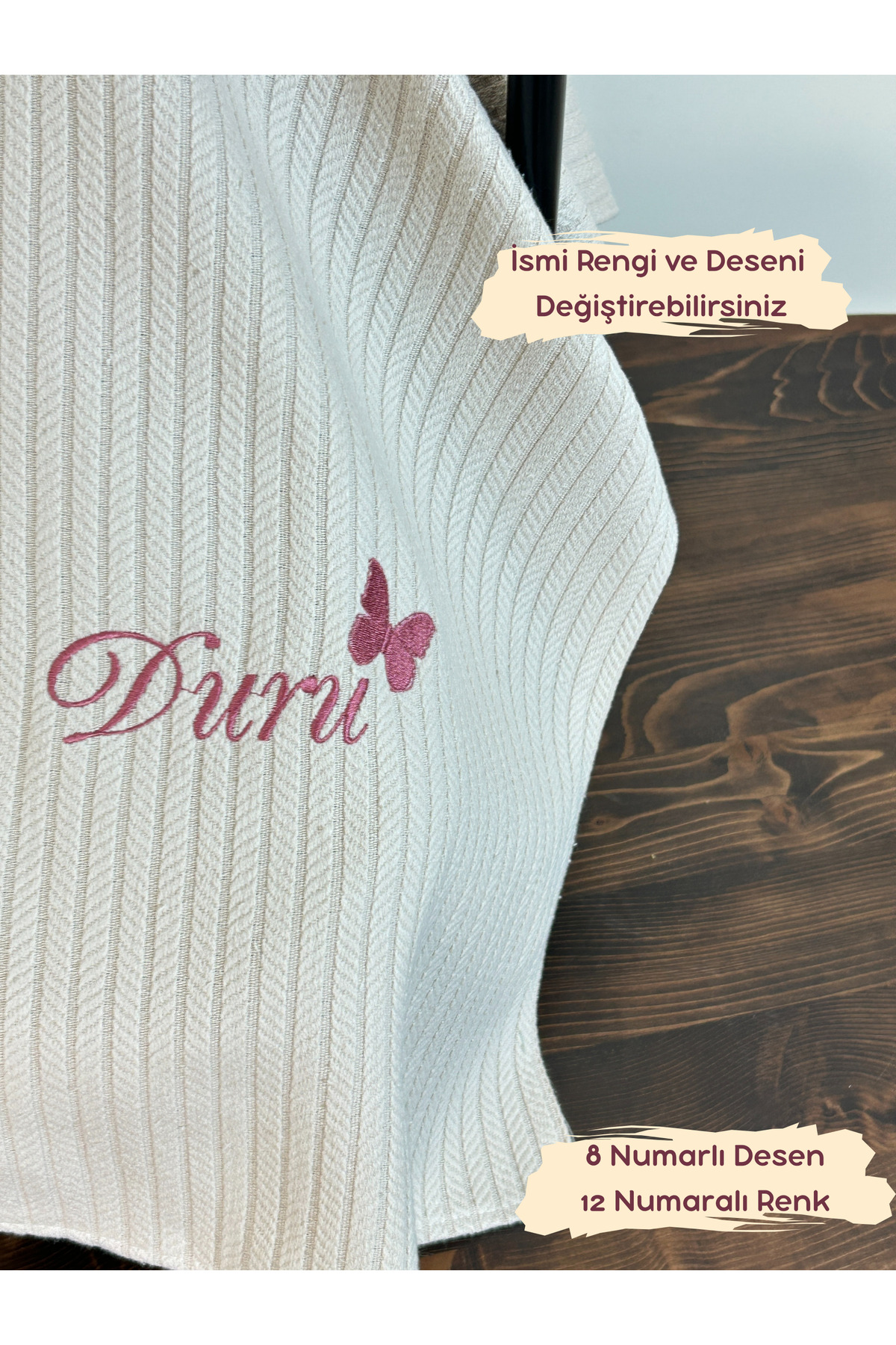 KARSU TASARIM İsimli Puset Örtüsü Nakış İşlemeli %100 Pamuk Örgü Pike Kumaş (LATTE) fotoğrafı 5 (önizleme)