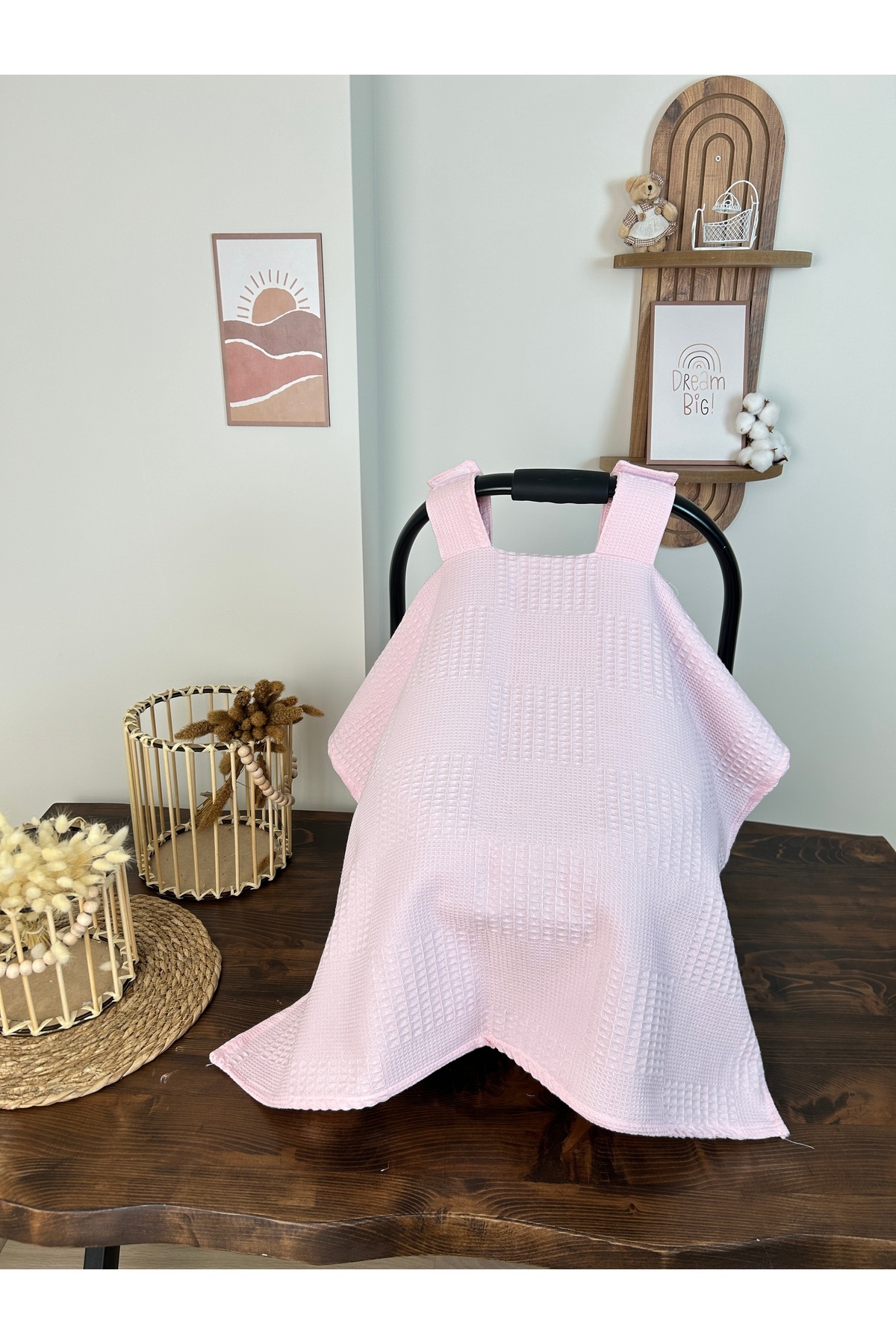 KARSU TASARIM İsimli Pembe Puset Örtüsü Nakış İşlemeli %100 Pamuk Çok Amaçlı Waffle Pike Kumaş fotoğrafı 7 (önizleme)