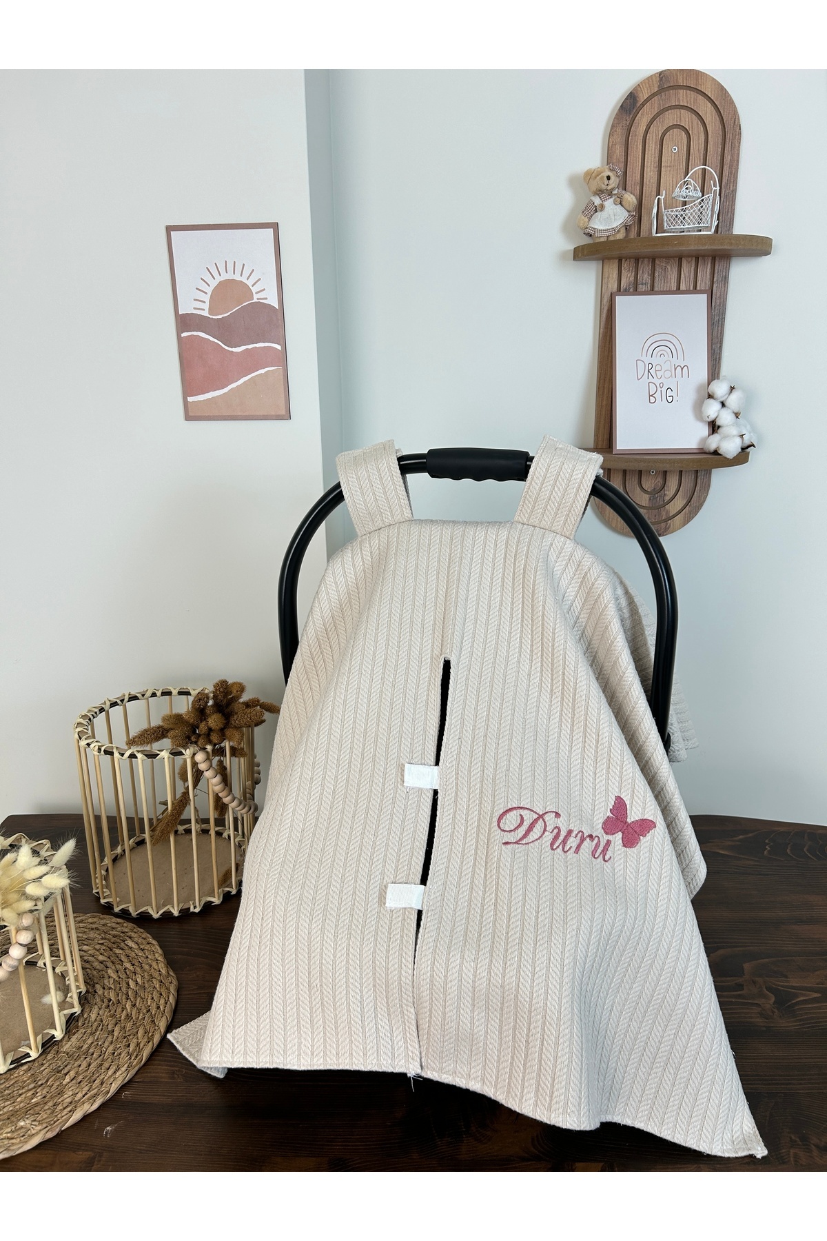 KARSU TASARIM İsimli Puset Örtüsü Nakış İşlemeli %100 Pamuk Örgü Pike Kumaş (LATTE) fotoğrafı 2 (önizleme)