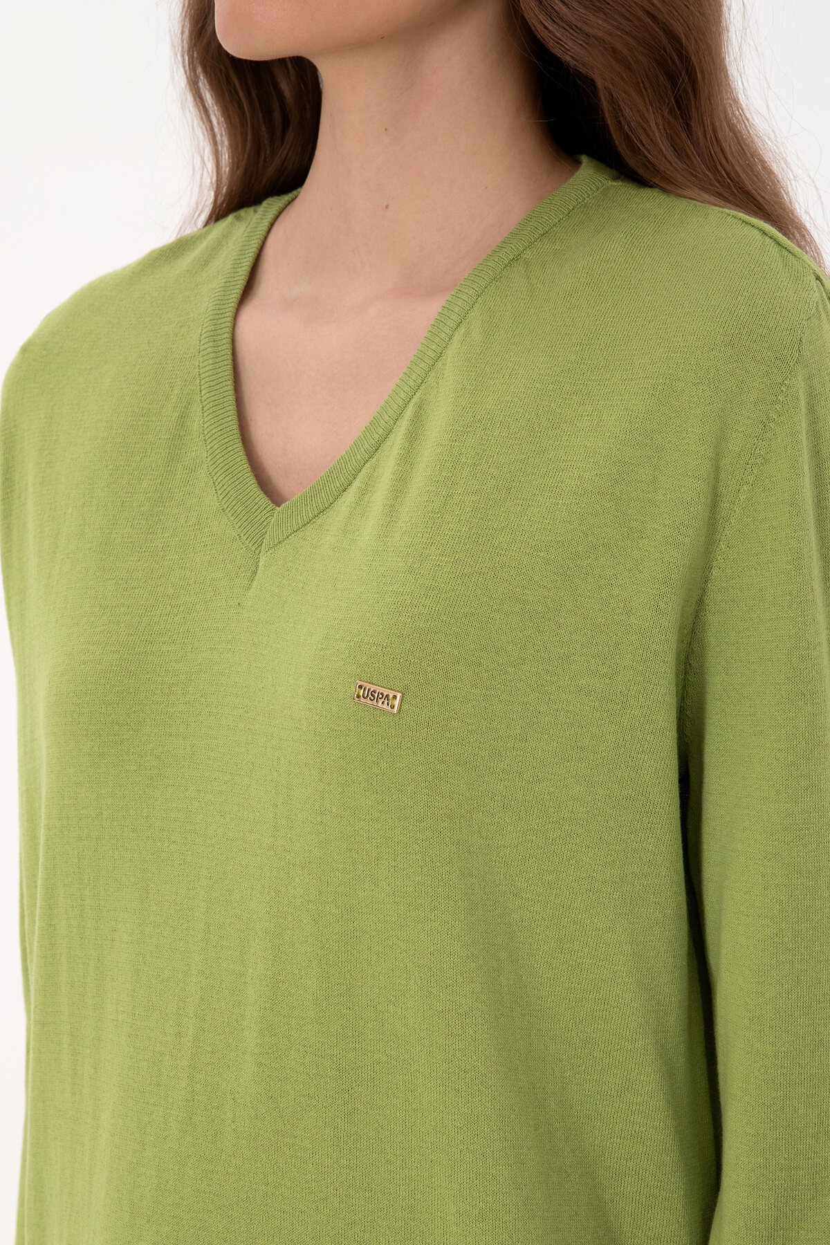 U.S. Polo Assn.  Kadın Fıstık V Yaka Basic Kazak 50313598-VR087 - Görsel 7