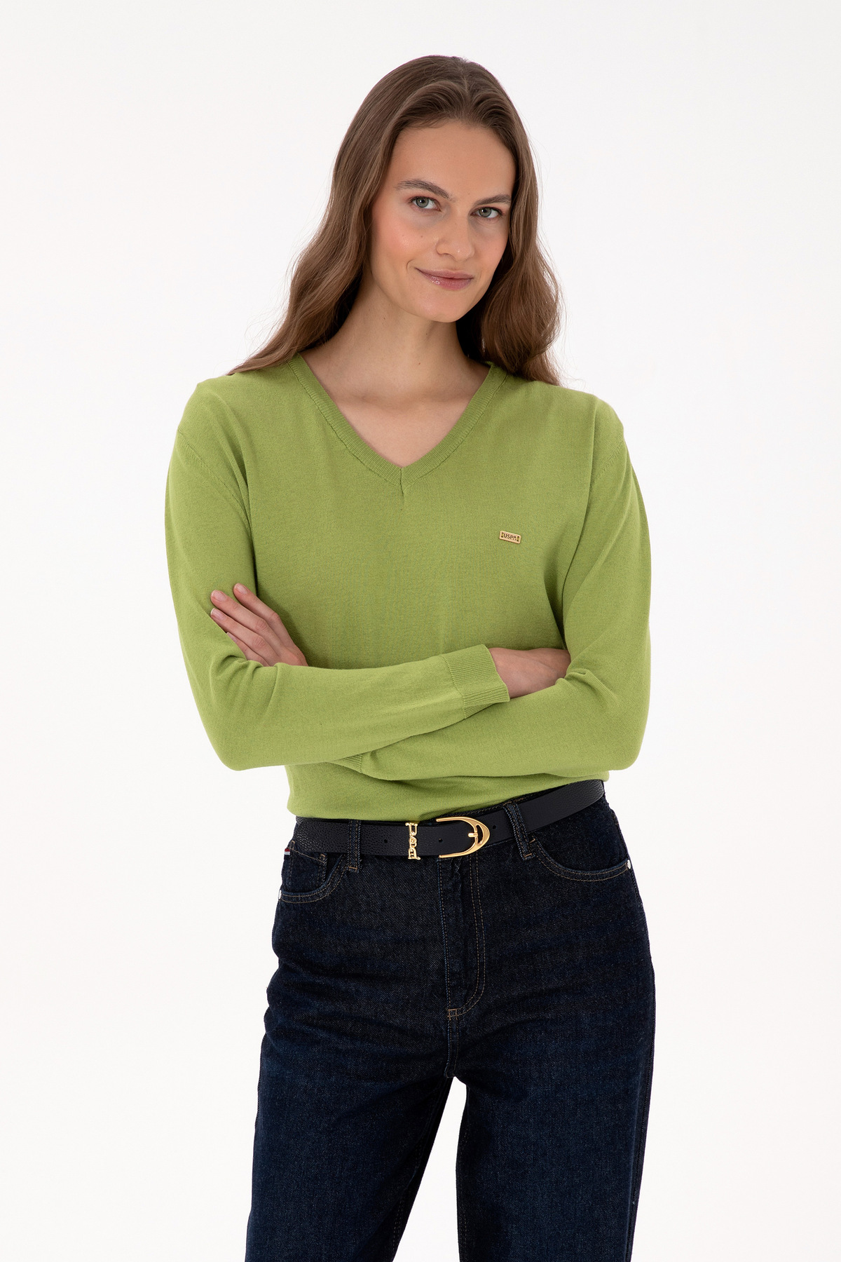 U.S. Polo Assn.  Kadın Fıstık V Yaka Basic Kazak 50313598-VR087 - Görsel 3