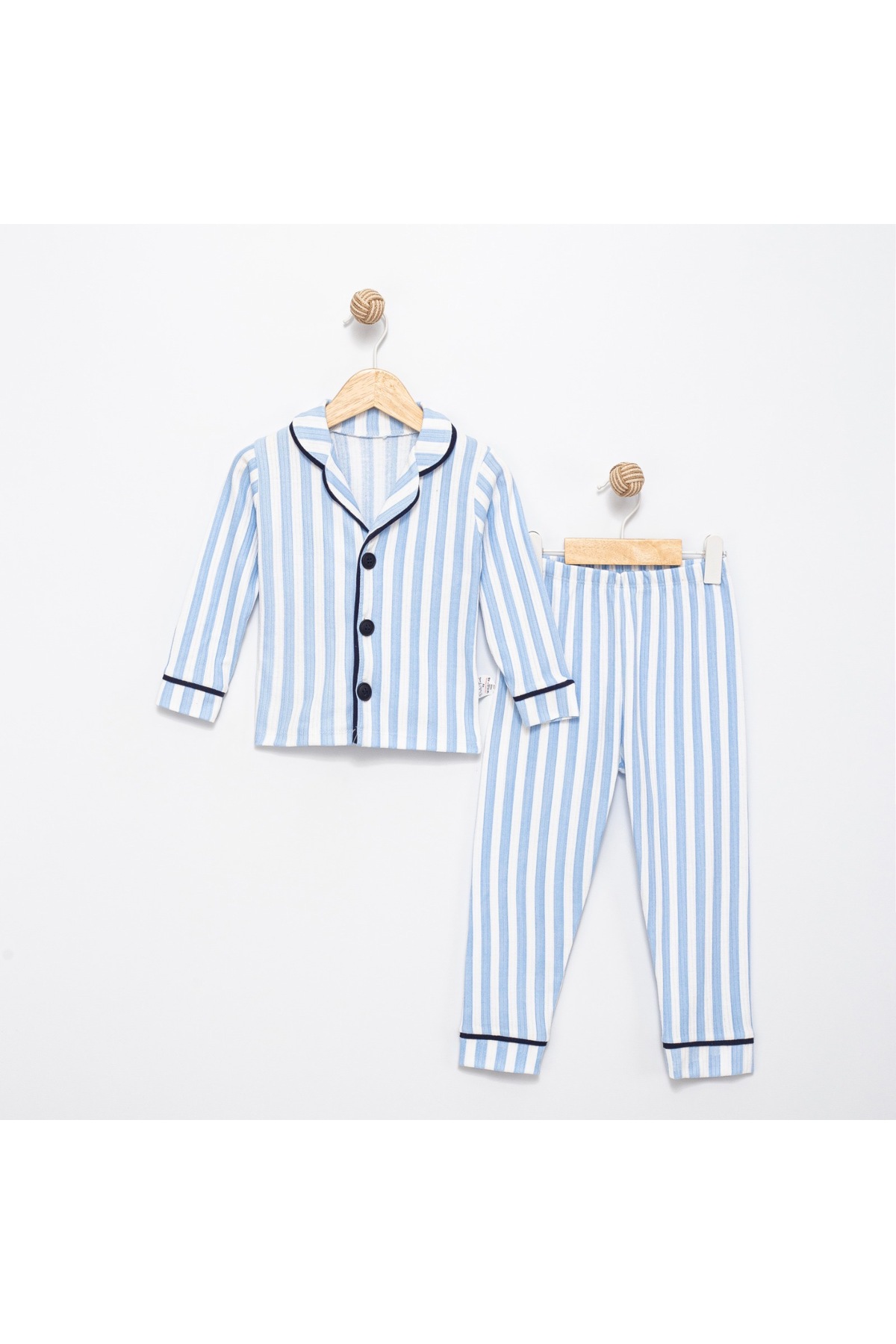 EYZ KIDS Mavi Çizgili Erkek Çocuk Önden Düğmeli Pijama Takımı fotoğrafı 2 (önizleme)