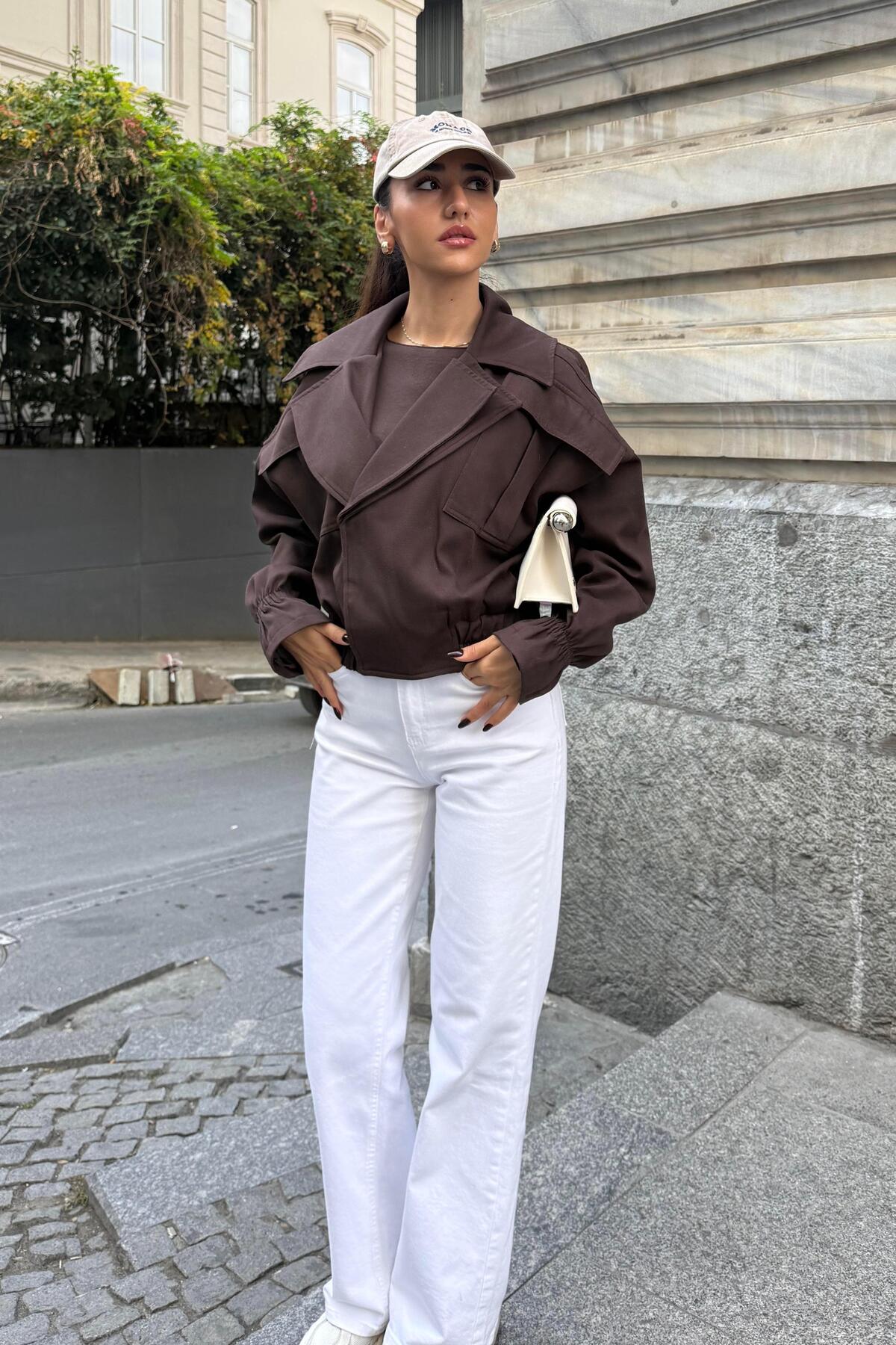 Nazliye  Acı Kahve Bomber Ceket - Görsel 3