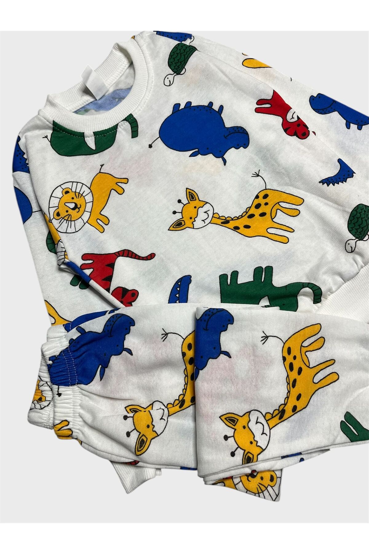 ALİŞ KİDS Erkek Çocuk Pamuklu Şardonlu Beyaz Safari Desenli Uzun Kollu Kışlık Pijama Takımı fotoğrafı 2 (önizleme)