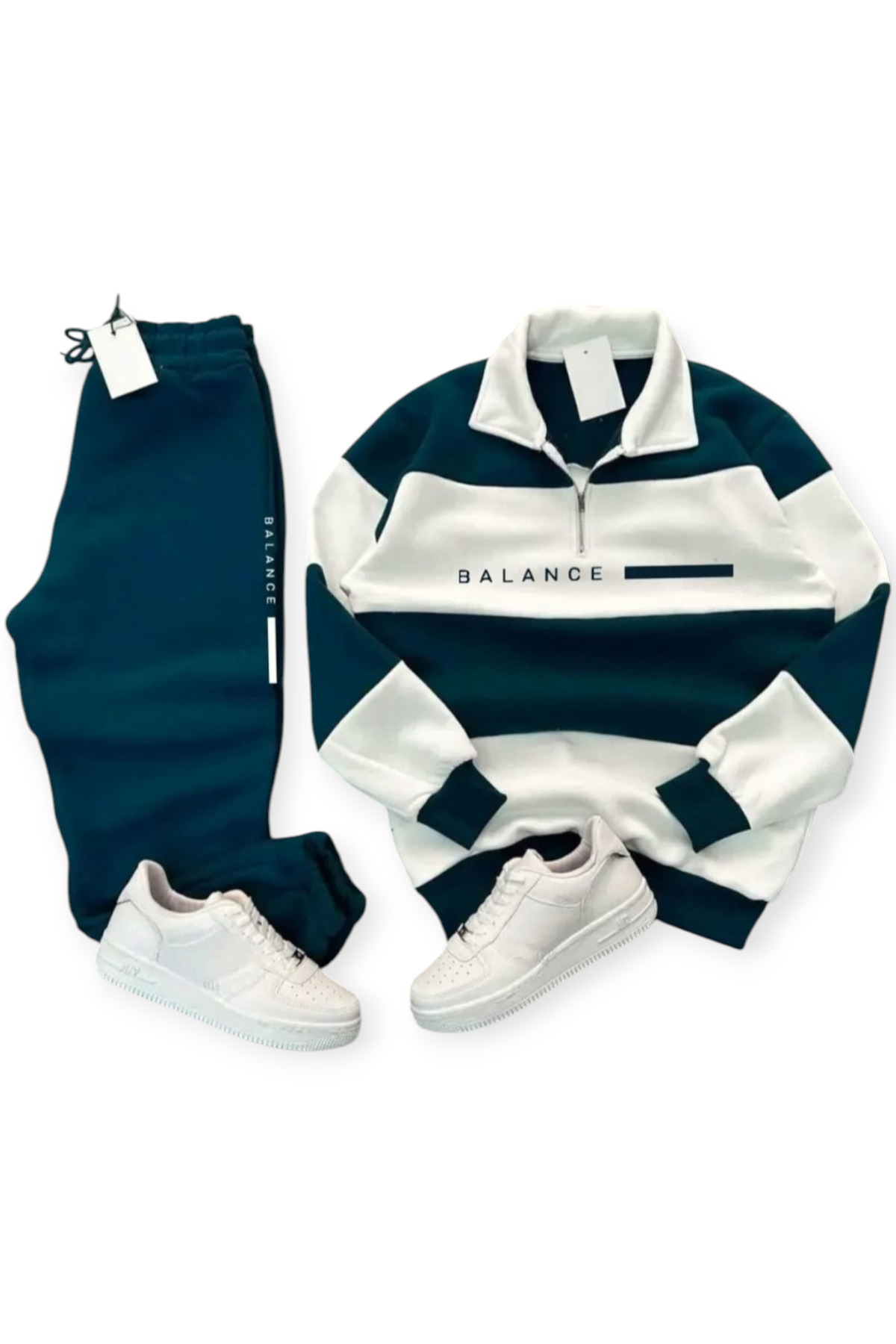 ehven Erkek Lacivert Beş Parçalı Balance Baskılı Üç İplik Dik Yaka Eşofman Takımı