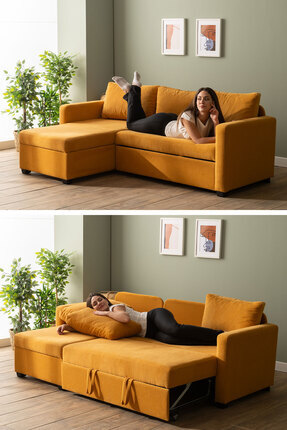 Pafu Kado Yataklı Köşe Koltuk Takımı - Bohem Hardal