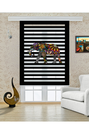 Yznhome Renkli Mozaik Fil Desenli Siyah Zebra Perde – YZN-488