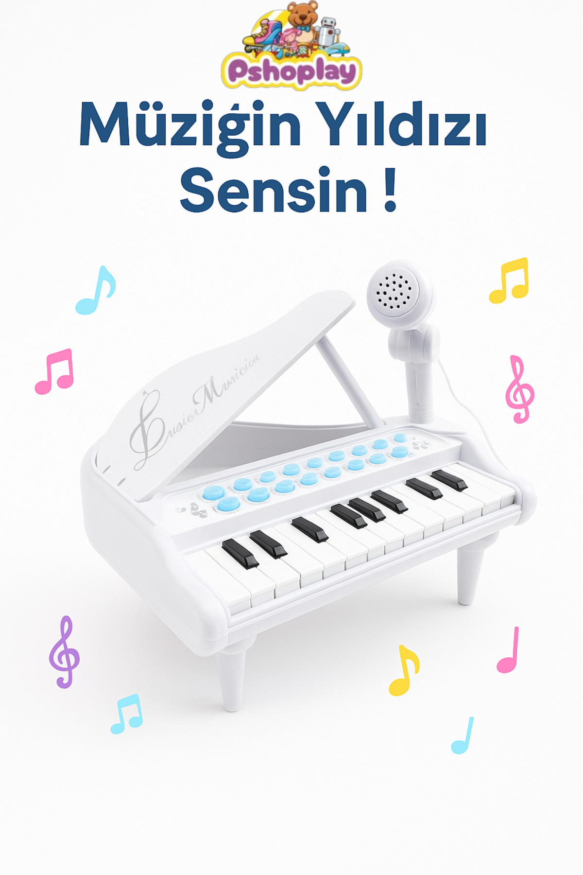 Pshoplay Mikrofonlu Mini Piyano 24 Tuş – MP3 Çalar ve Karaoke Özellikli Çocuk Piyanosu