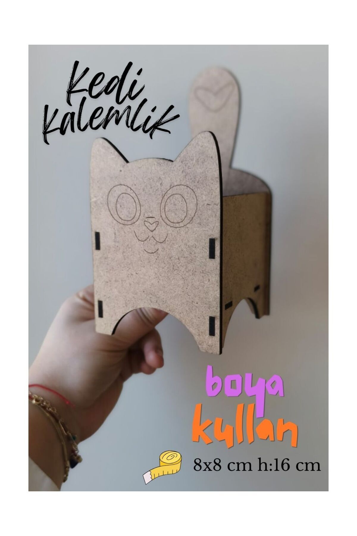 GenelTedarik Kedi kalemlik ahşap boyama