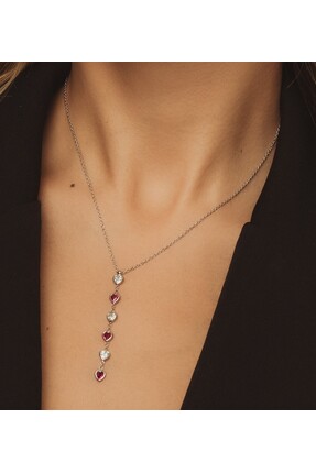 limon jewellery Pembe Kalpli Y Kolye 925 Ayar Gümüş