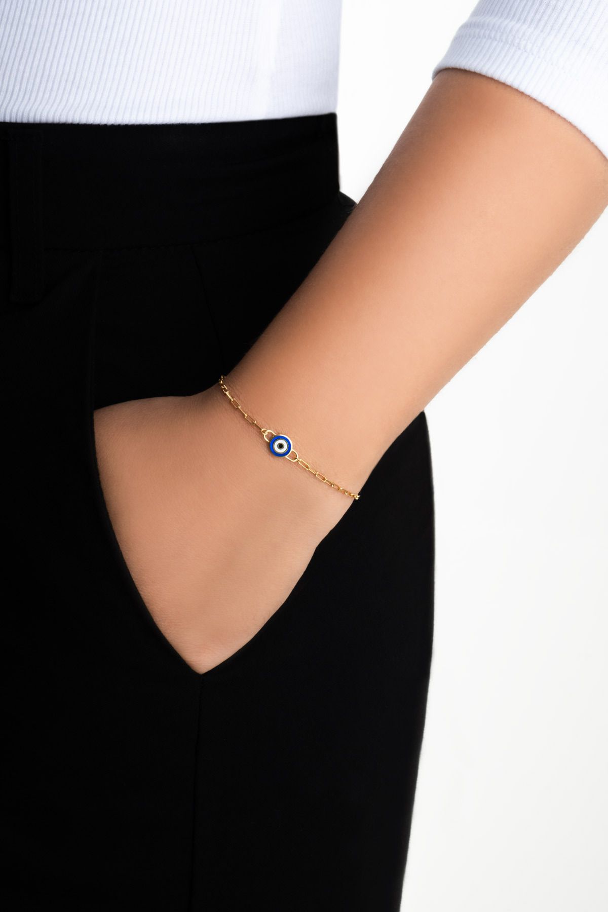 So CHIC... Osiris Gözü Çift Taraflı 18 Ayar Sarı Altın Kaplama 19 Cm Gümüş Nazar Bileklik görsel 4