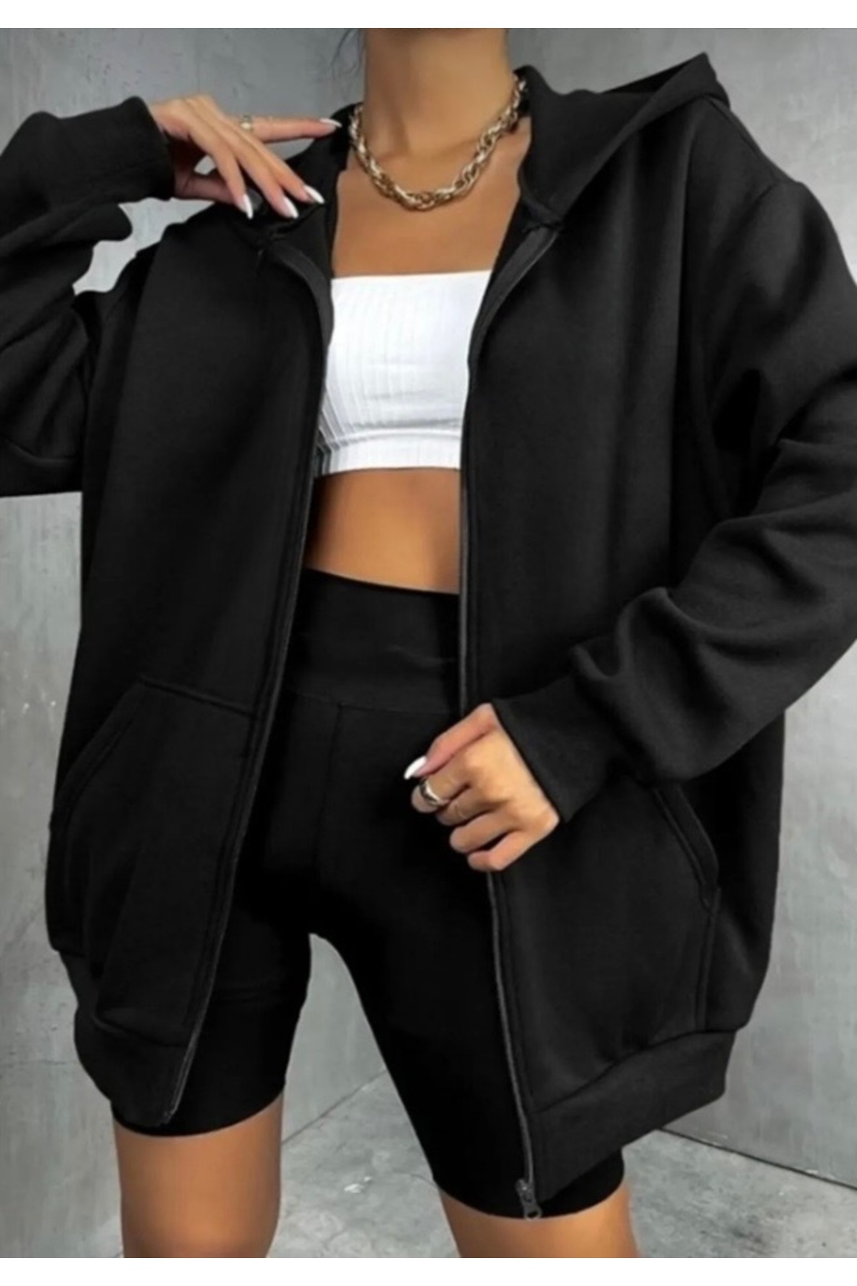 BYMEER  2’Li Fermuarlı Hırka Sweatshirt Siyah Lacivert - Görsel 3