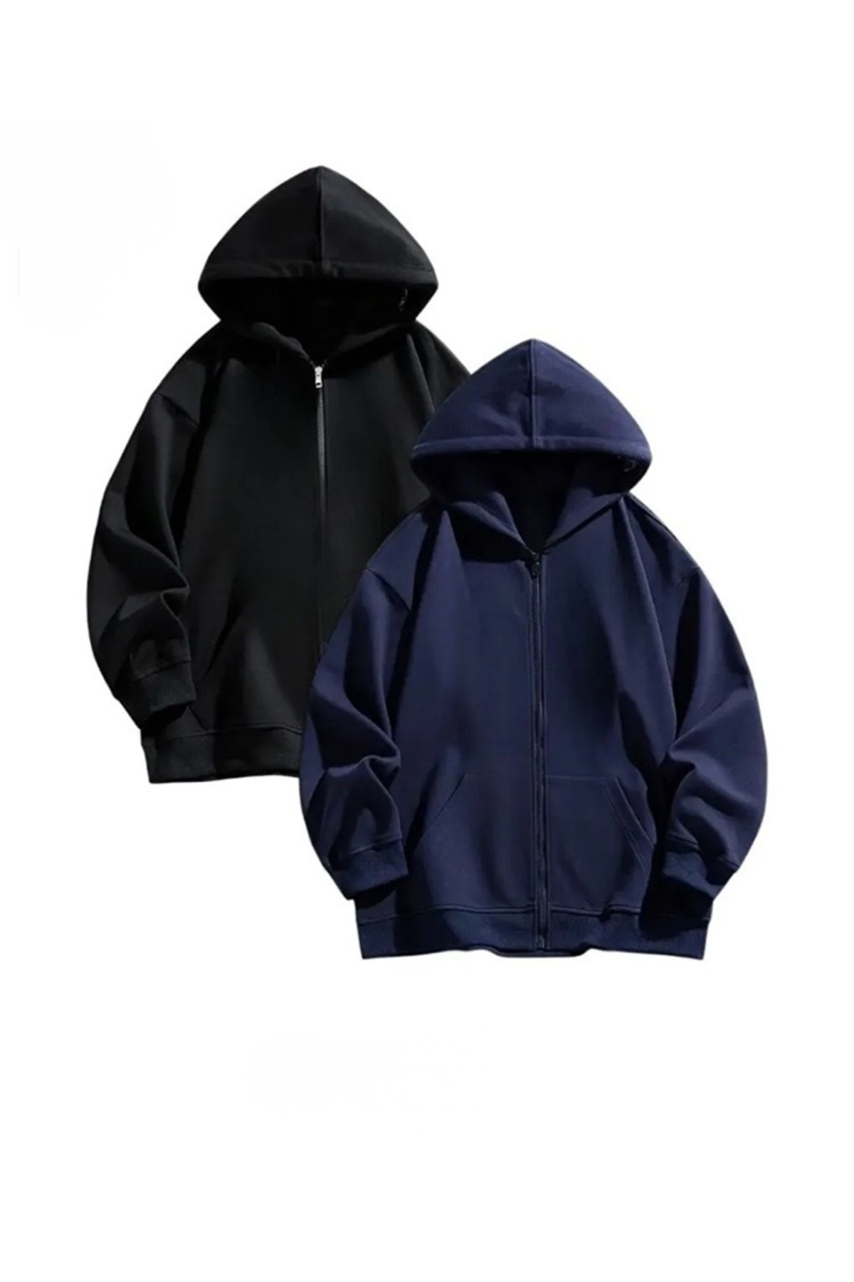 BYMEER  2’Li Fermuarlı Hırka Sweatshirt Siyah Lacivert