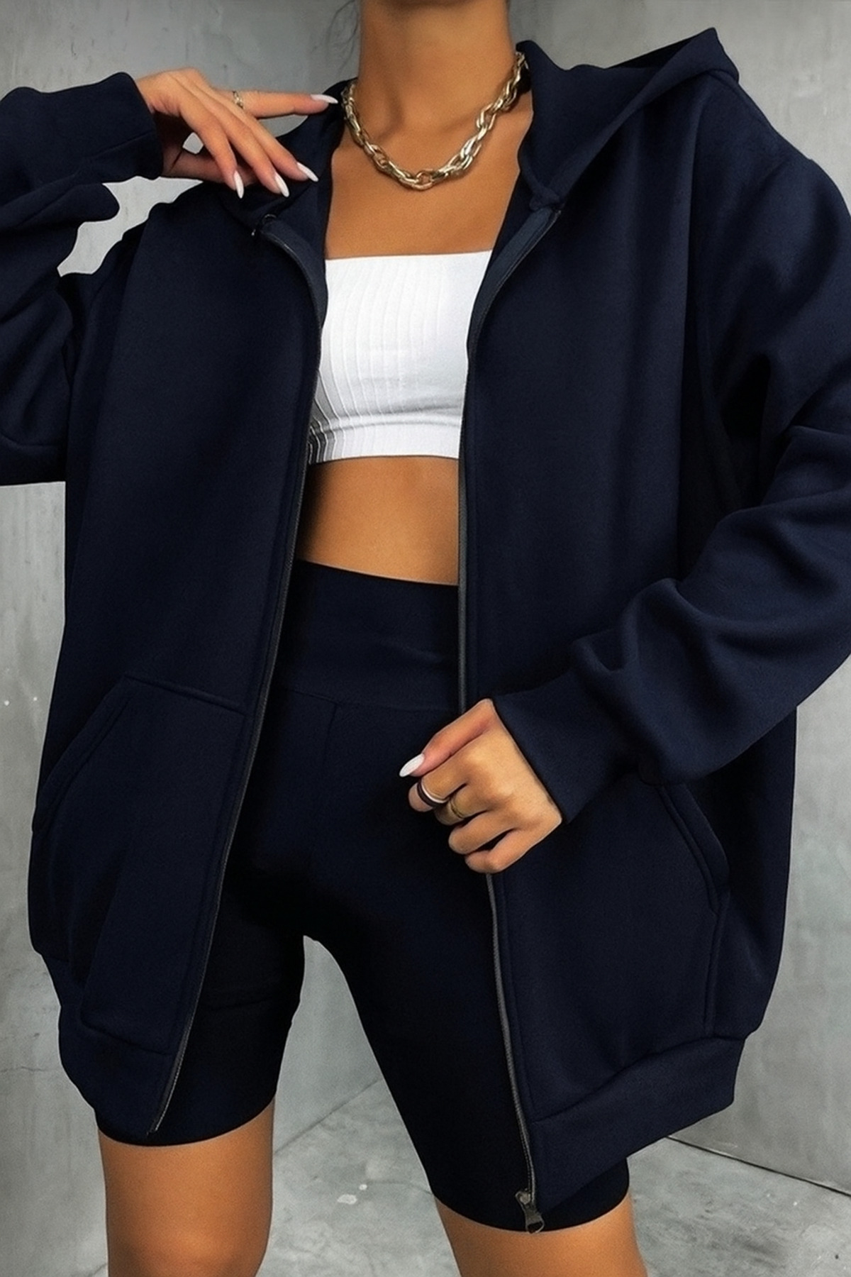 BYMEER  2’Li Fermuarlı Hırka Sweatshirt Siyah Lacivert - Görsel 5