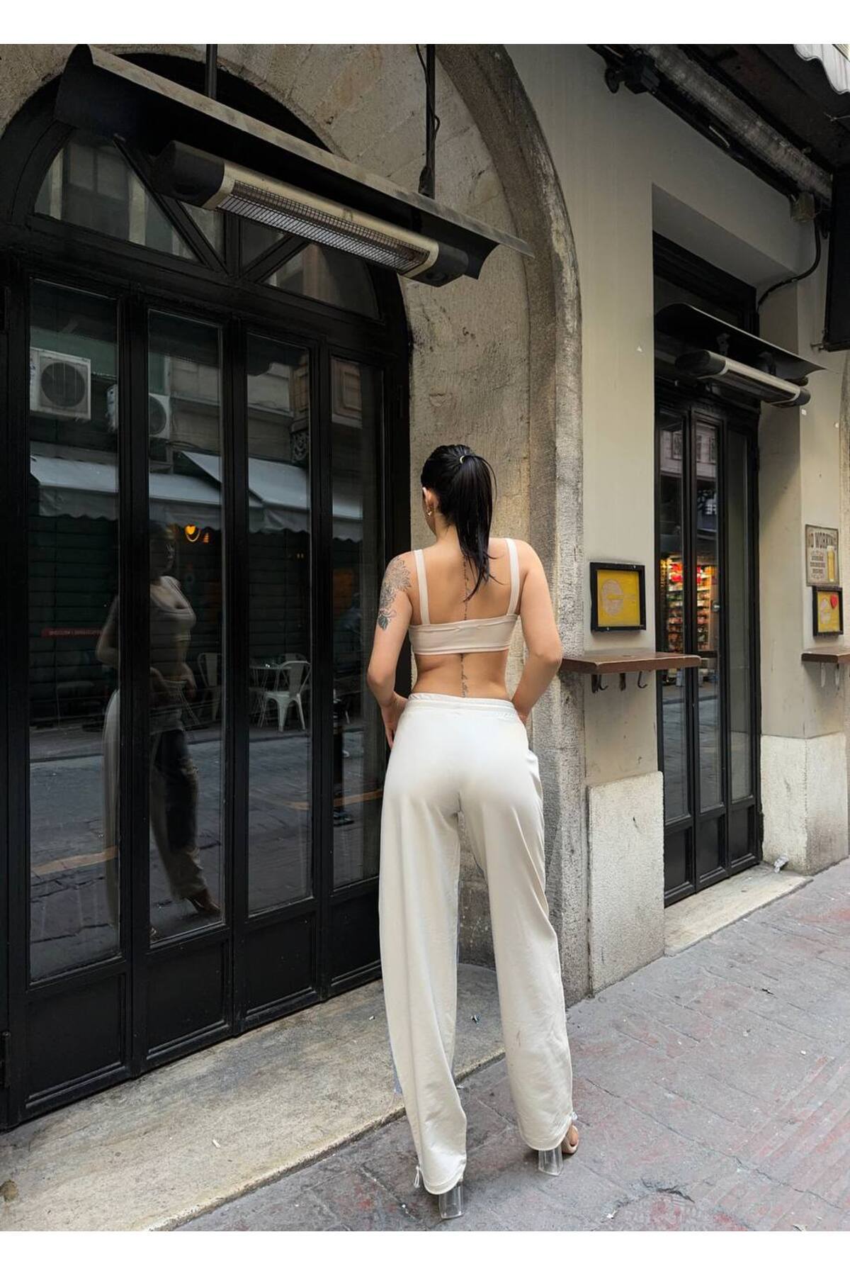 MADAME MELEK Γυναικείο τζιν Tint Χρώμα Laser Λεπτομερές Skater Jogger Fit Denim