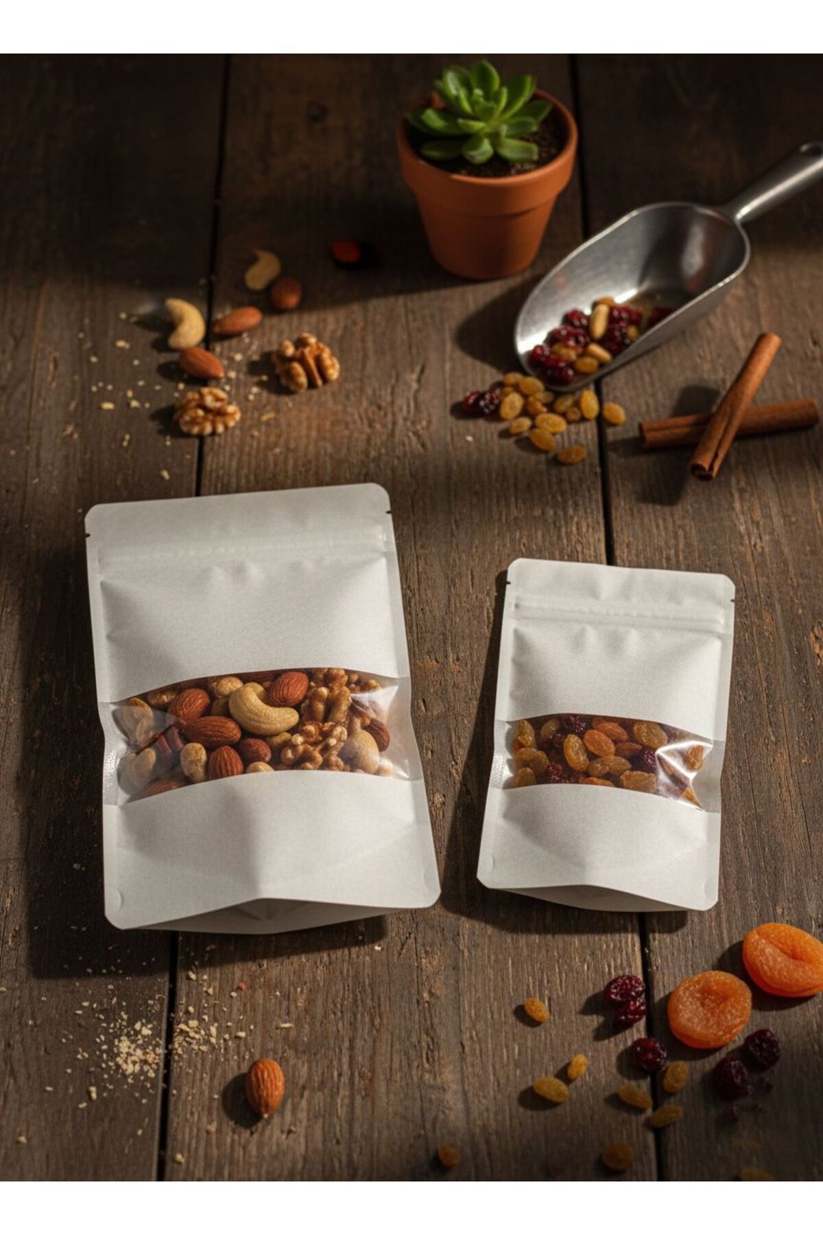 Okumuş Home BEYAZ KRAFT PENCERELİ KİLİTLİ DOYPACK SAKLAMA POŞETİ 13X22,5 - 16X27 (20 ADET)