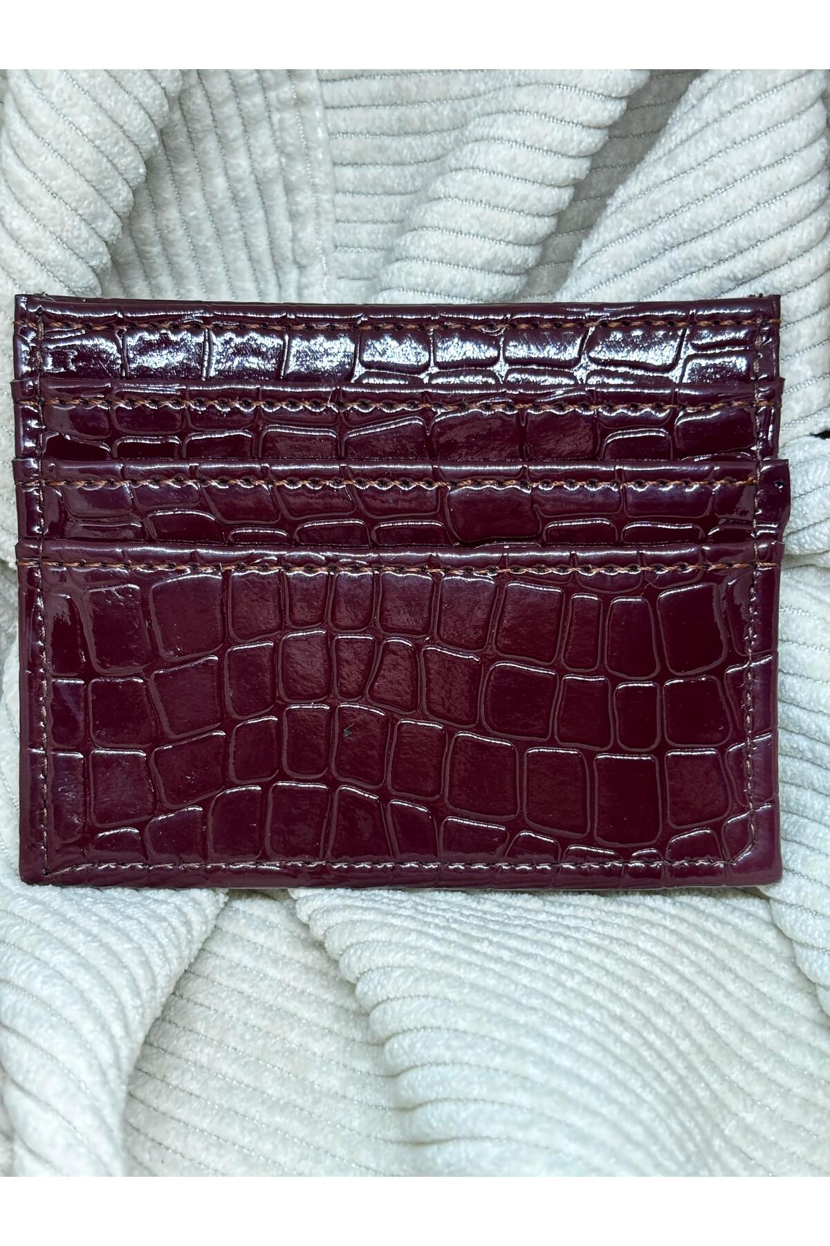 bijoux uniques bordo parlak A kalite deri kadın kartlık cüzdan görsel 3