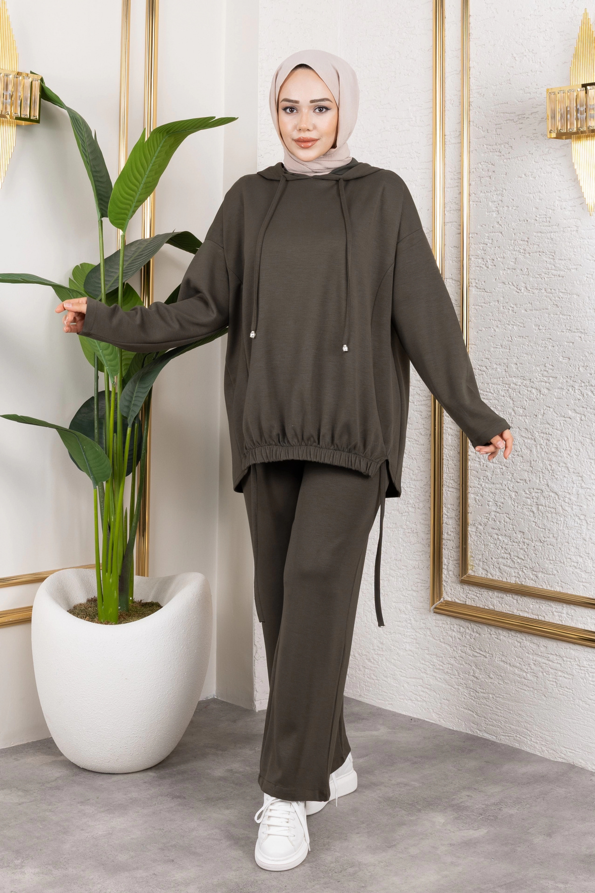 Moda MSK Modal Kumaş Haki Oversize İkili Takım