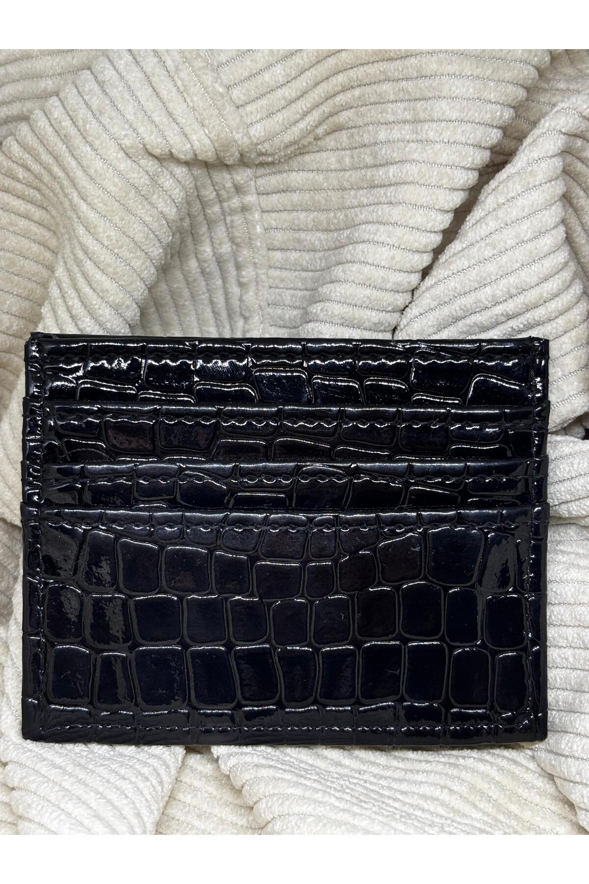 bijoux uniques siyah renk parlak deri kadın kartlık cüzdan görsel 2