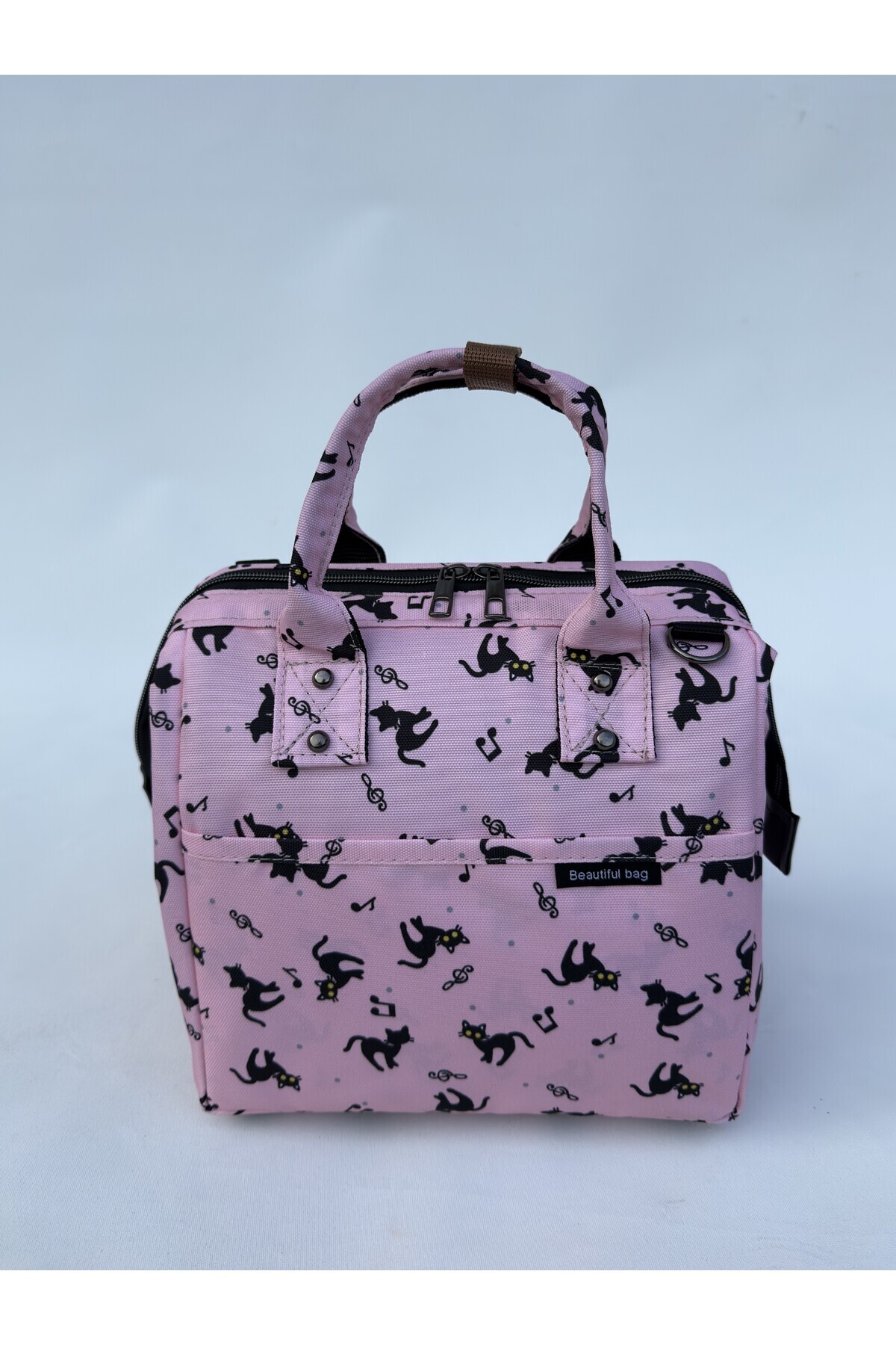 beautiful bag Isı Yalıtımlı Su Geçirmez Termal Çanta Yemek Taşıma Çantası Pembe Kedi Desenli