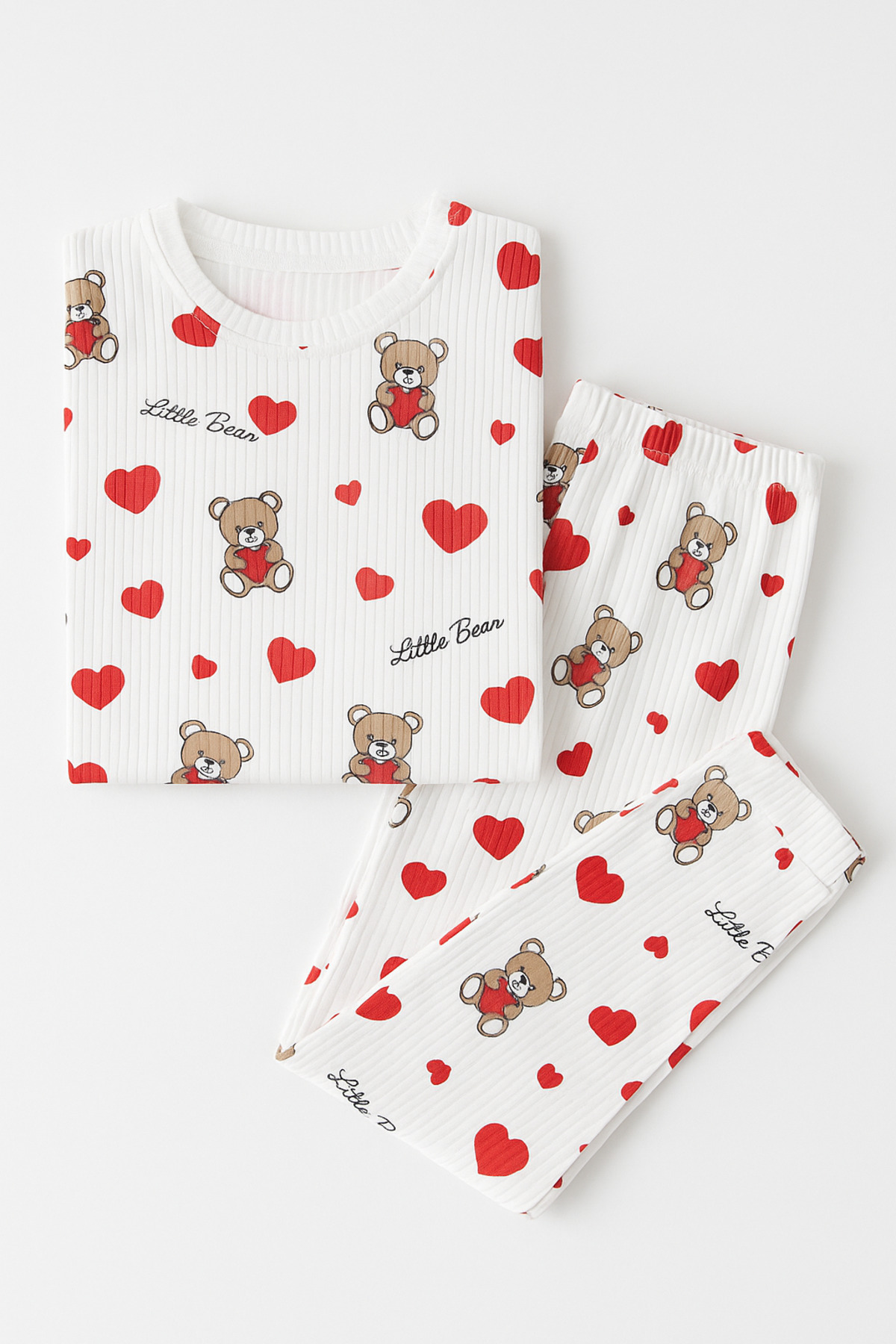 ESİLA KİDS Kız Çocuk Pijama Takımı Kalp Desenli Uzun Kollu Pamuklu 4-9 Yaş fotoğrafı 3 (önizleme)