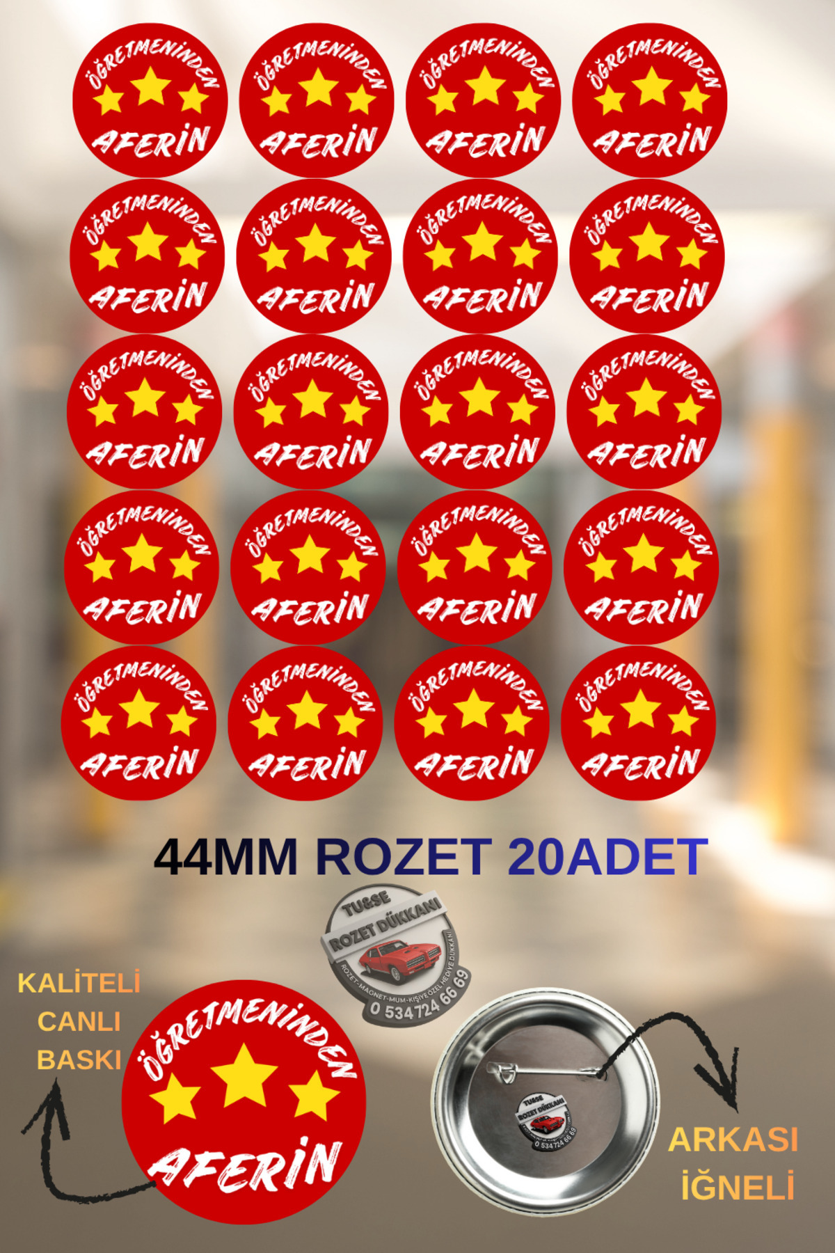 44mm Pushbutton Badge, 20 Pin Pushbutton Badges for Students