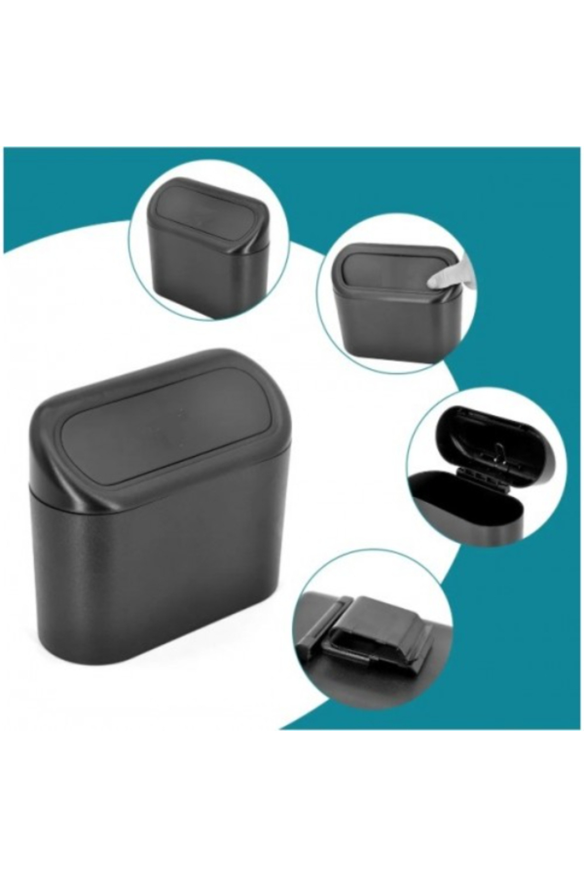 KTT Araba Çöp Kutusu Kapaklı Organize Siyah Renk Şık Tasarımlı Fonksiyonel Ürün