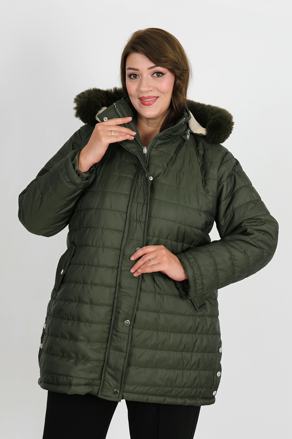 By Alba Collection KADIN HAKİ ŞİŞME BÜYÜK BEDEN MONT