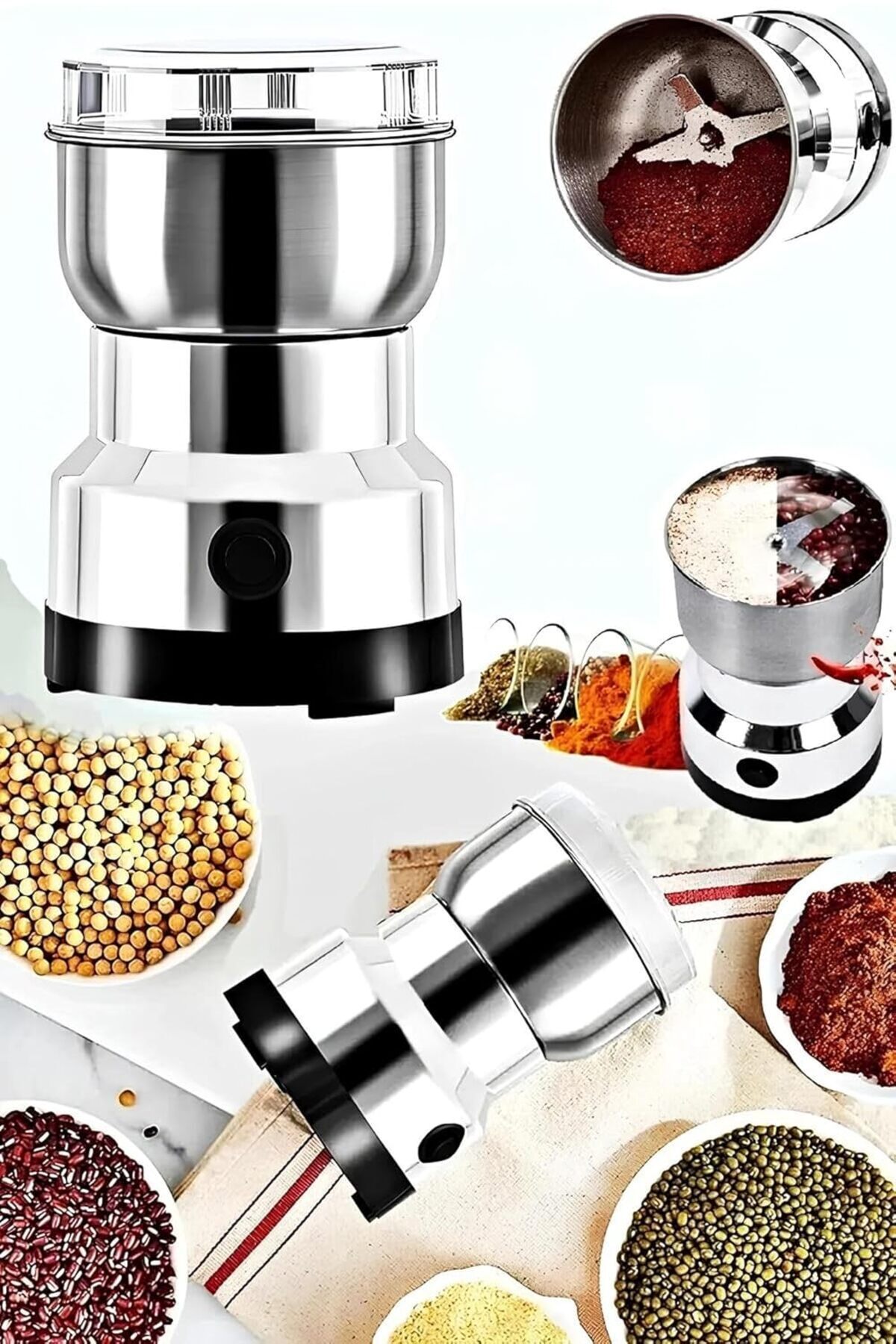 Hepta Collection Elektrikli Kahve Baharat Öğütücü Metal Bıçaklı Un Tahıl Fındık Pirinç Öğütücü Çok Fonksiyonlu 200W