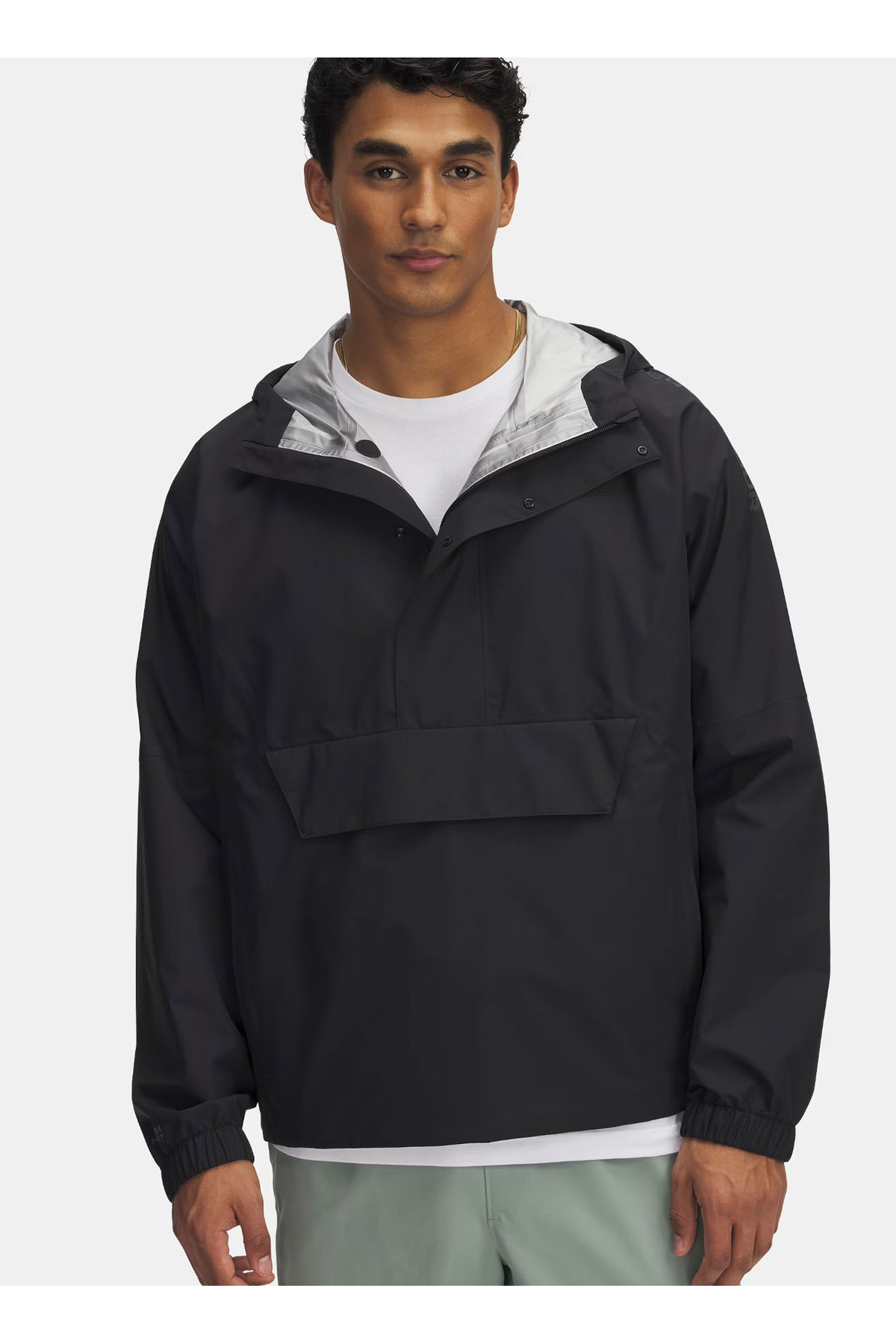 آندر آرمور بارانی مردانه ساده معمولی یقه کلاه‌دار مشکی ANORAK مدل 1388821-001-CLOUDSTRIKE