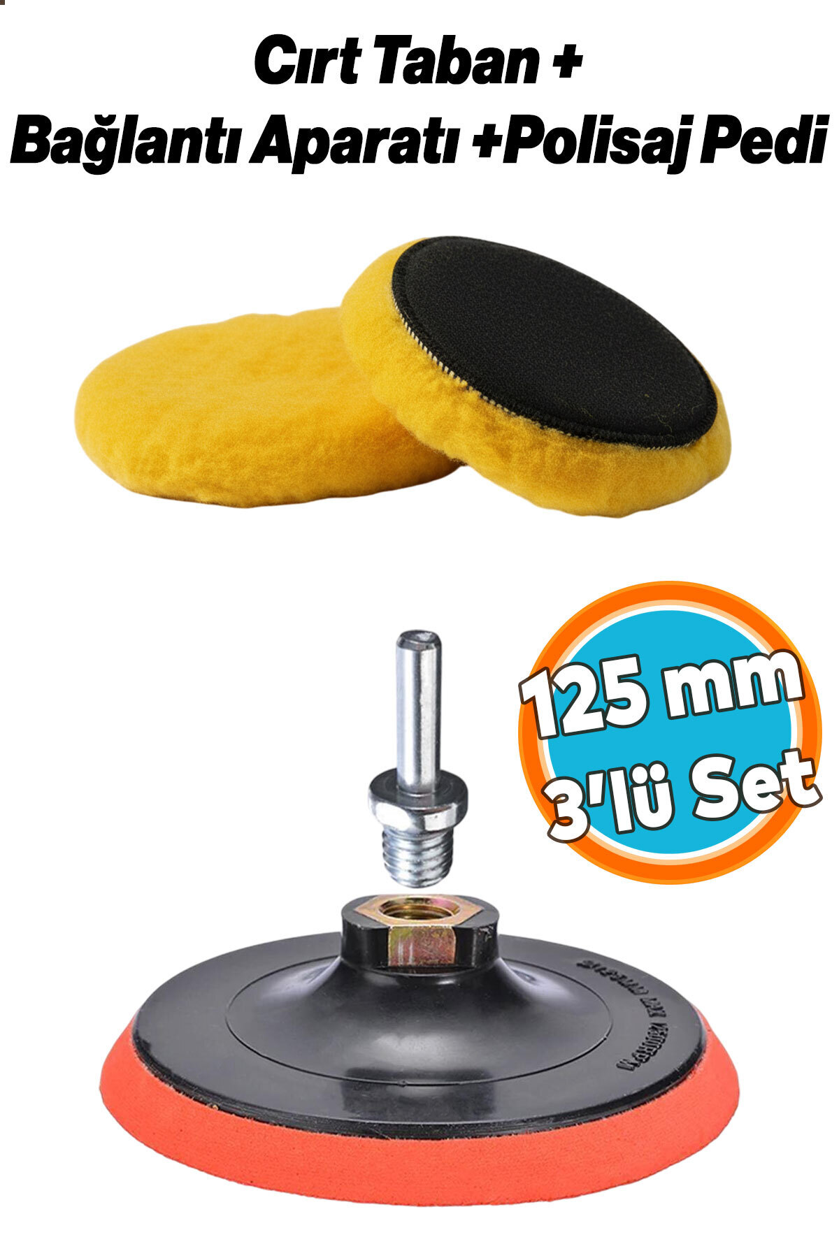 NZB (3'lü Set) Sarı Renk Orta Sert Koyun Kuzu Postu Pedi Ø 125 mm Pasta Cila Polisaj Cırt Taban + M14